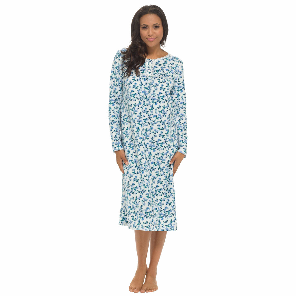 OLIVIA ROCCO Womens Fleece Nightdress | Floral Print Winter Sleepwear