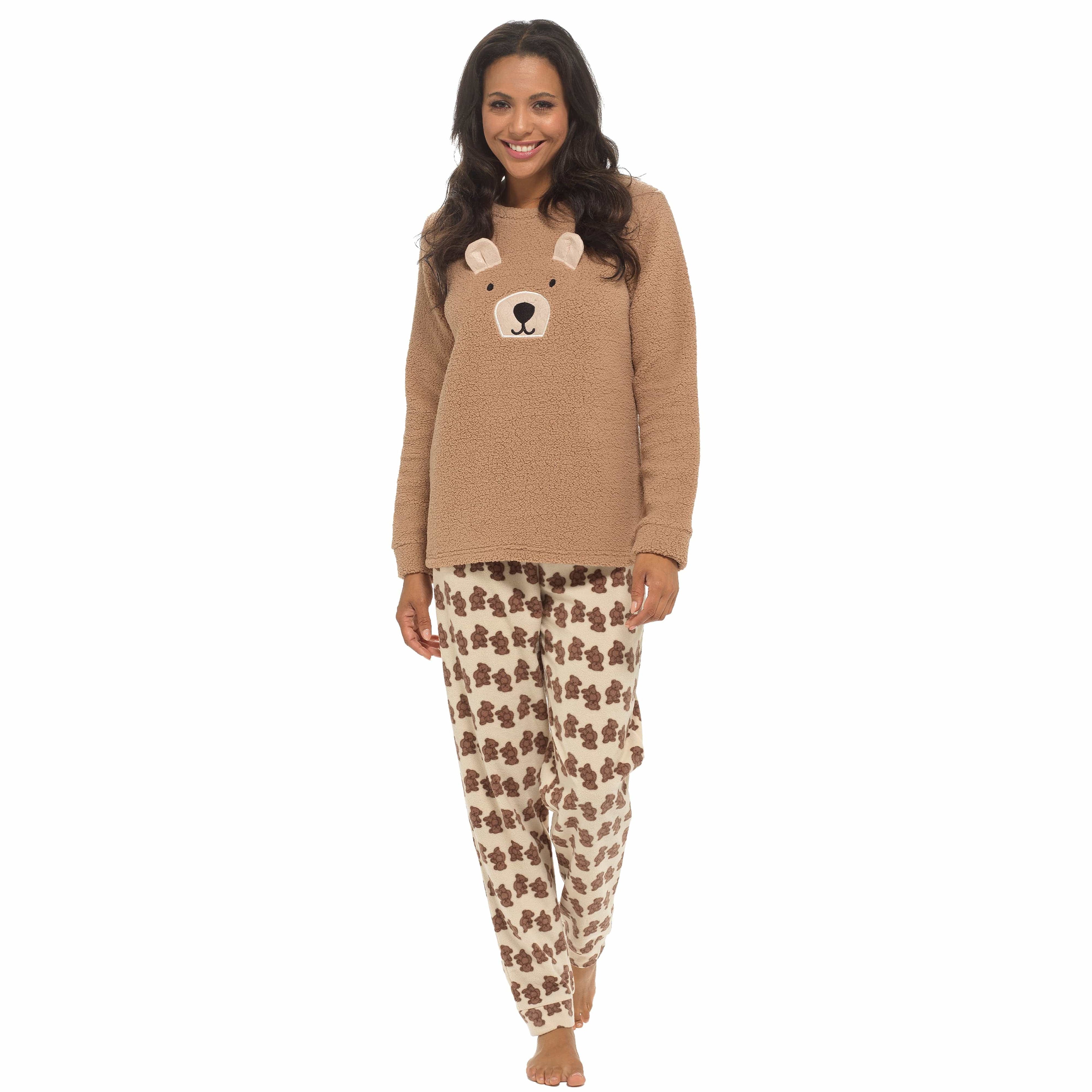OLIVIA ROCCO Women's Teddy Bear Fleece Pyjama Set – Soft Cozy Nightwear