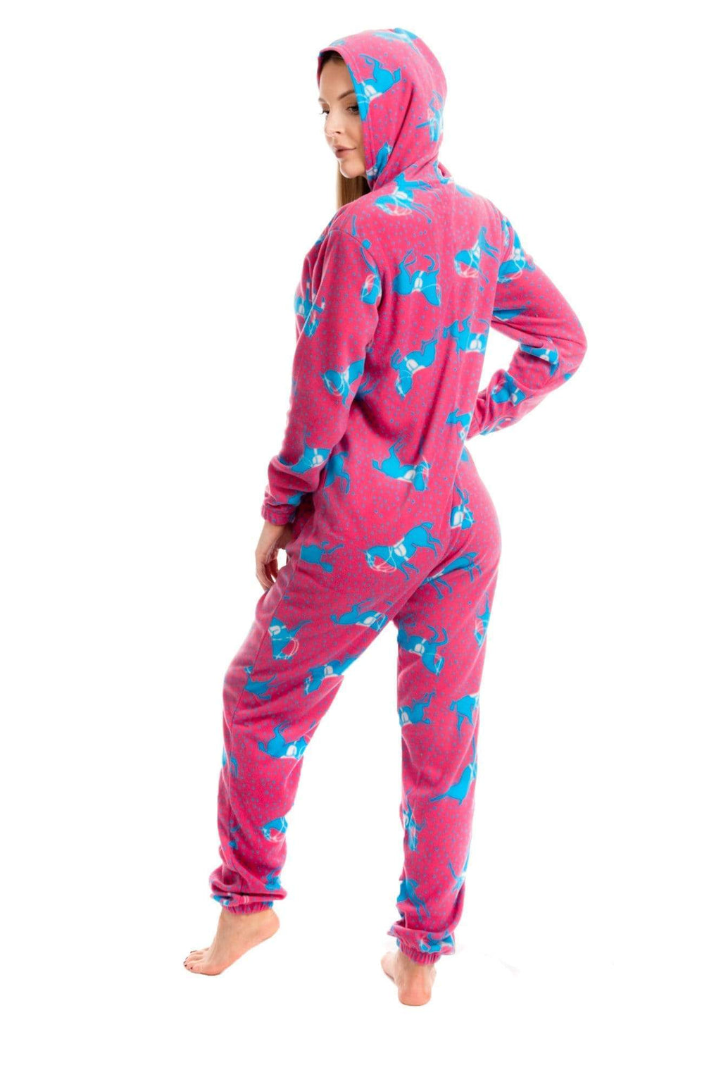 OLIVIA ROCCO Women's Pink Horse Print Fleece Hooded Onesie Pyjamas