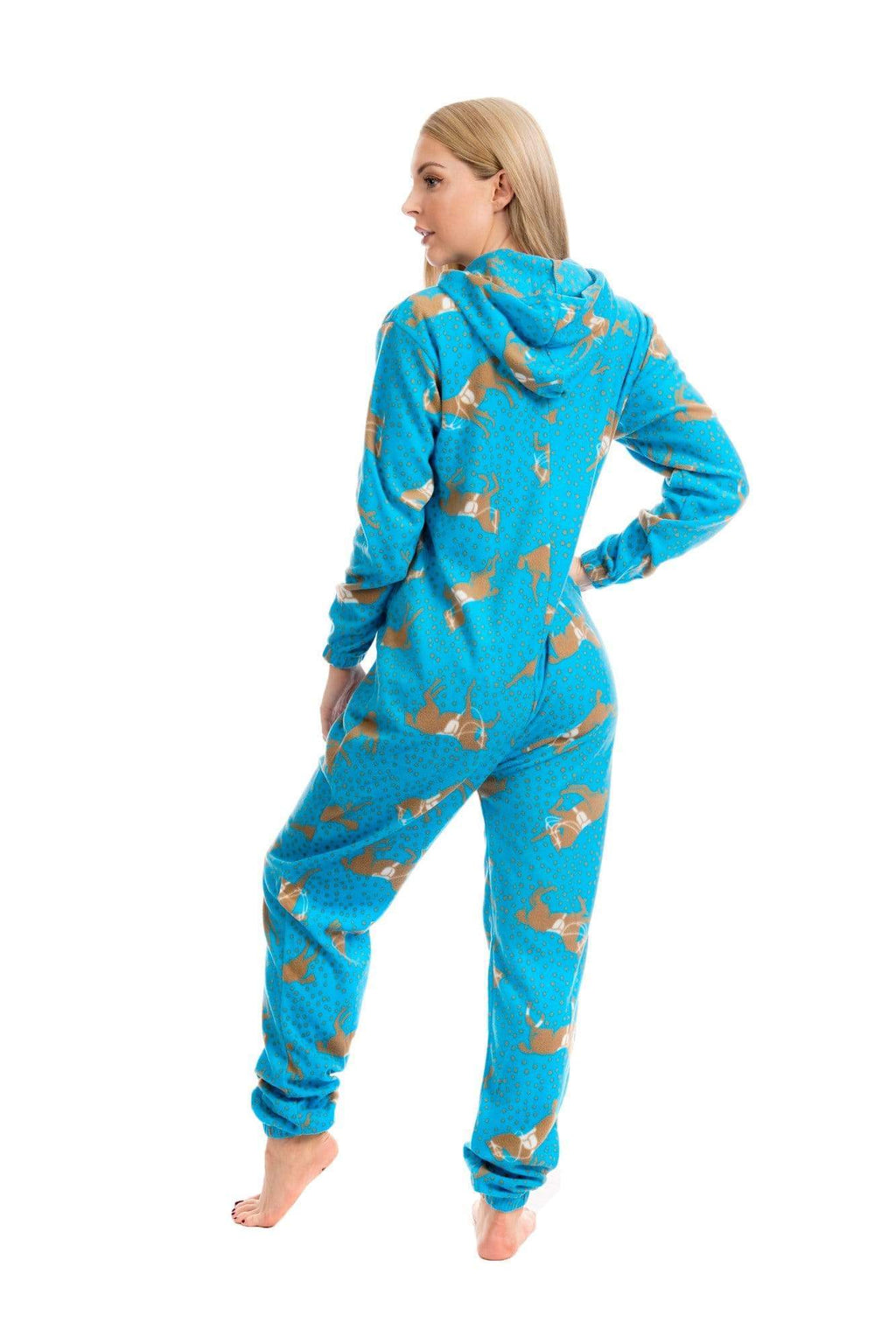 OLIVIA ROCCO Women's Blue Horse Print Fleece Hooded Onesie Pyjama Set