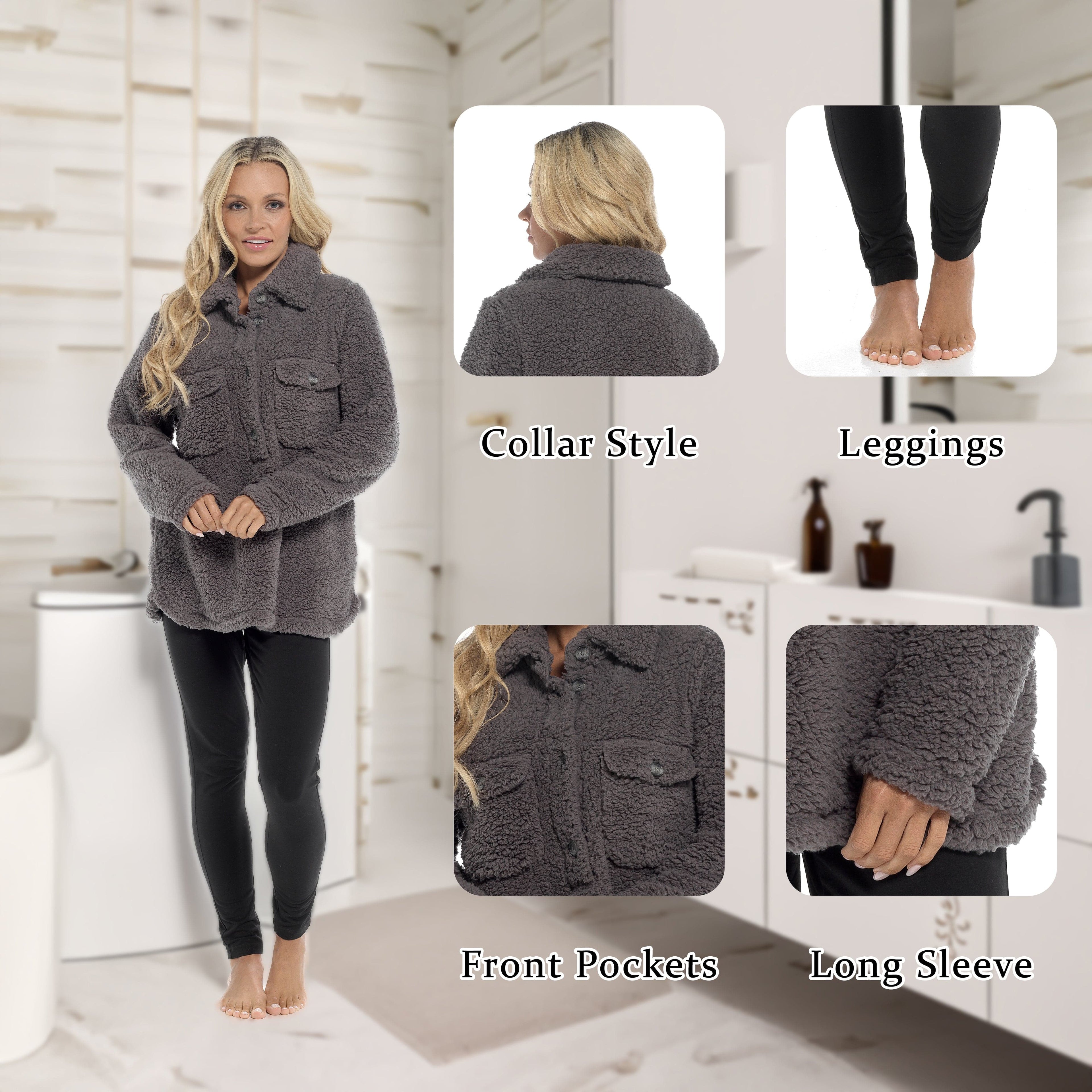 OLIVIA ROCCO Women's Sherpa Loungewear Set – Soft Top and Leggings PJs