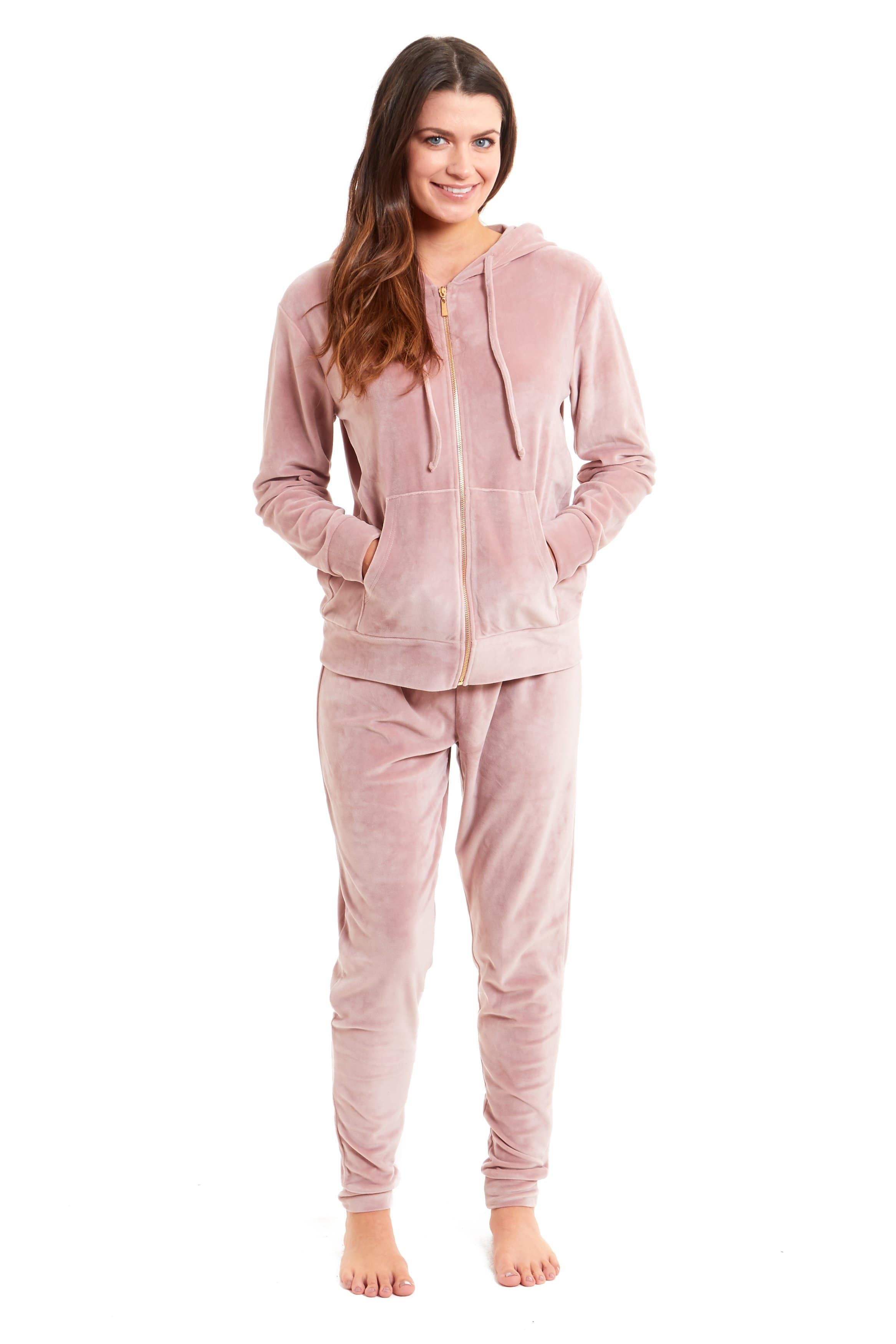 OLIVIA ROCCO Women's Velour Lounge Set – Hooded Zipped Nightwear