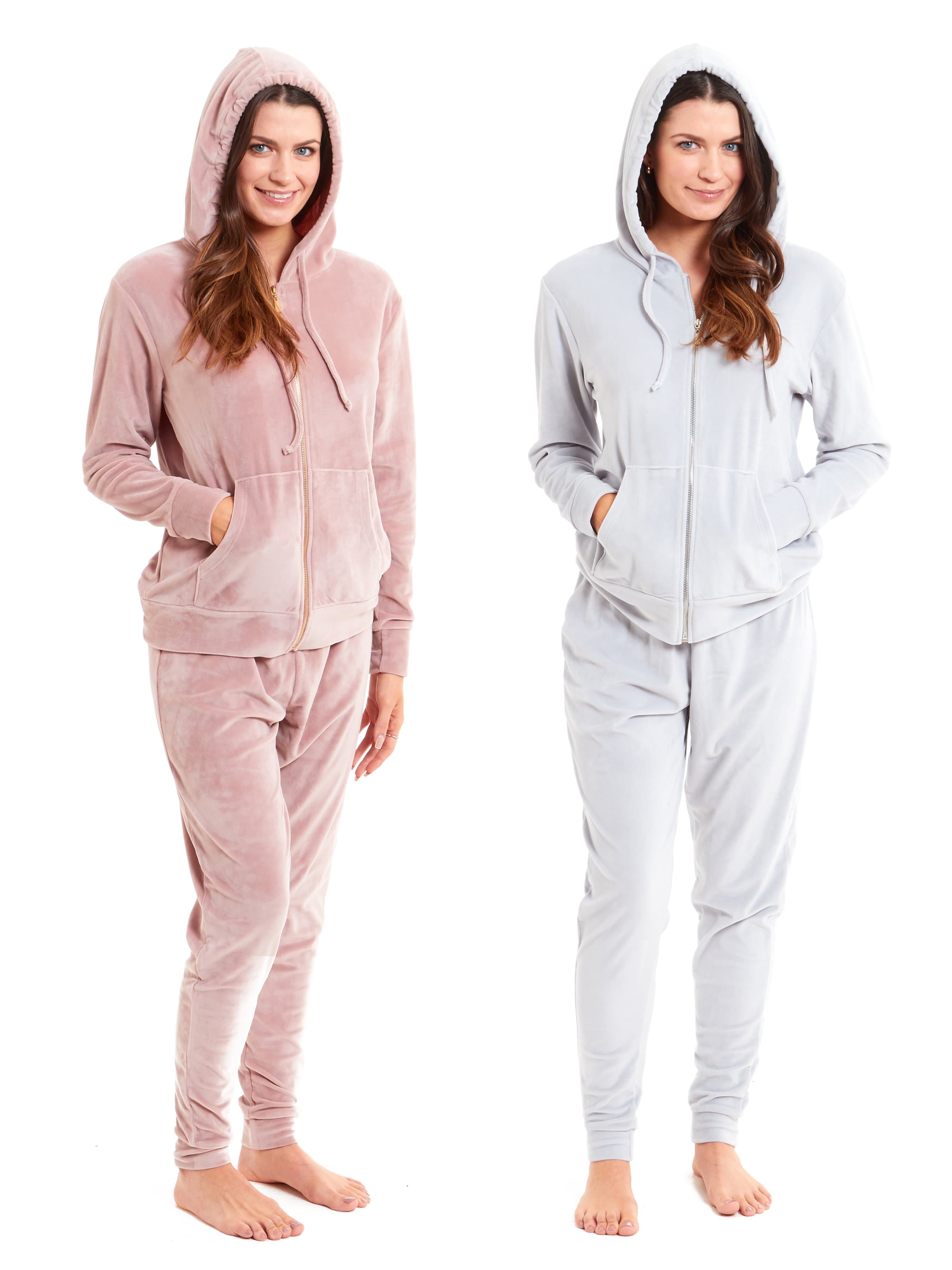 OLIVIA ROCCO Women's Velour Lounge Set – Hooded Zipped Nightwear