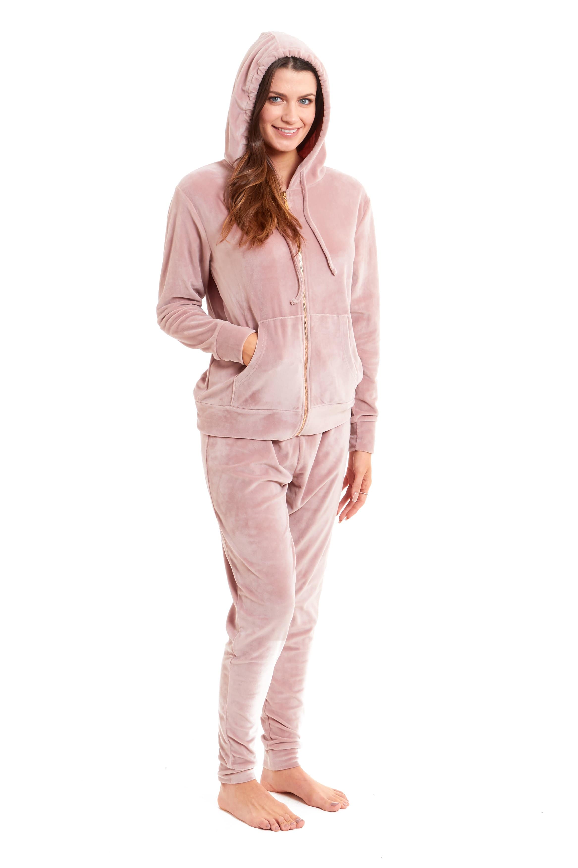 OLIVIA ROCCO Women's Velour Lounge Set – Hooded Zipped Nightwear