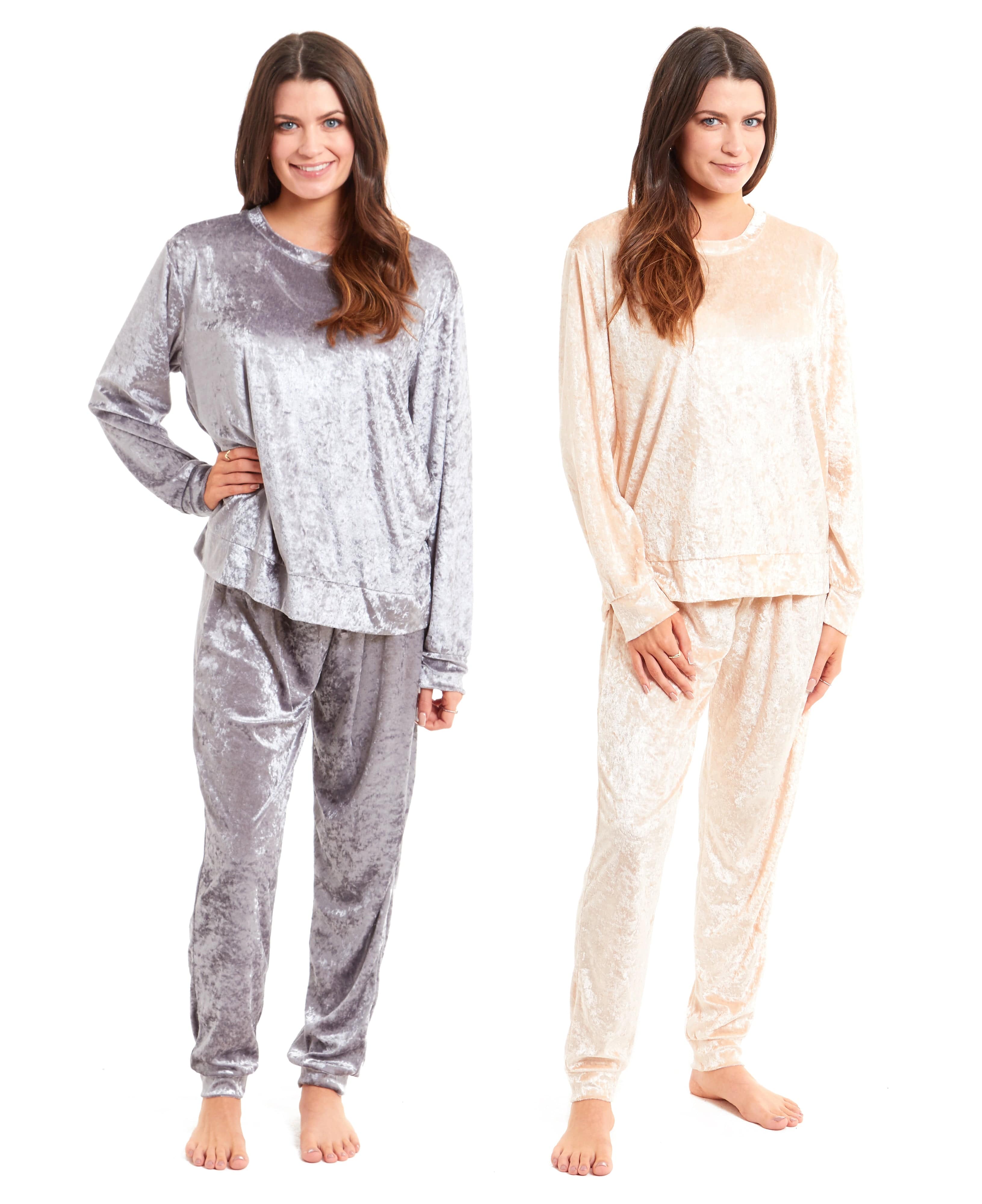 OLIVIA ROCCO Women's Crushed Velvet Pyjama Set | Soft Stretch Loungewear