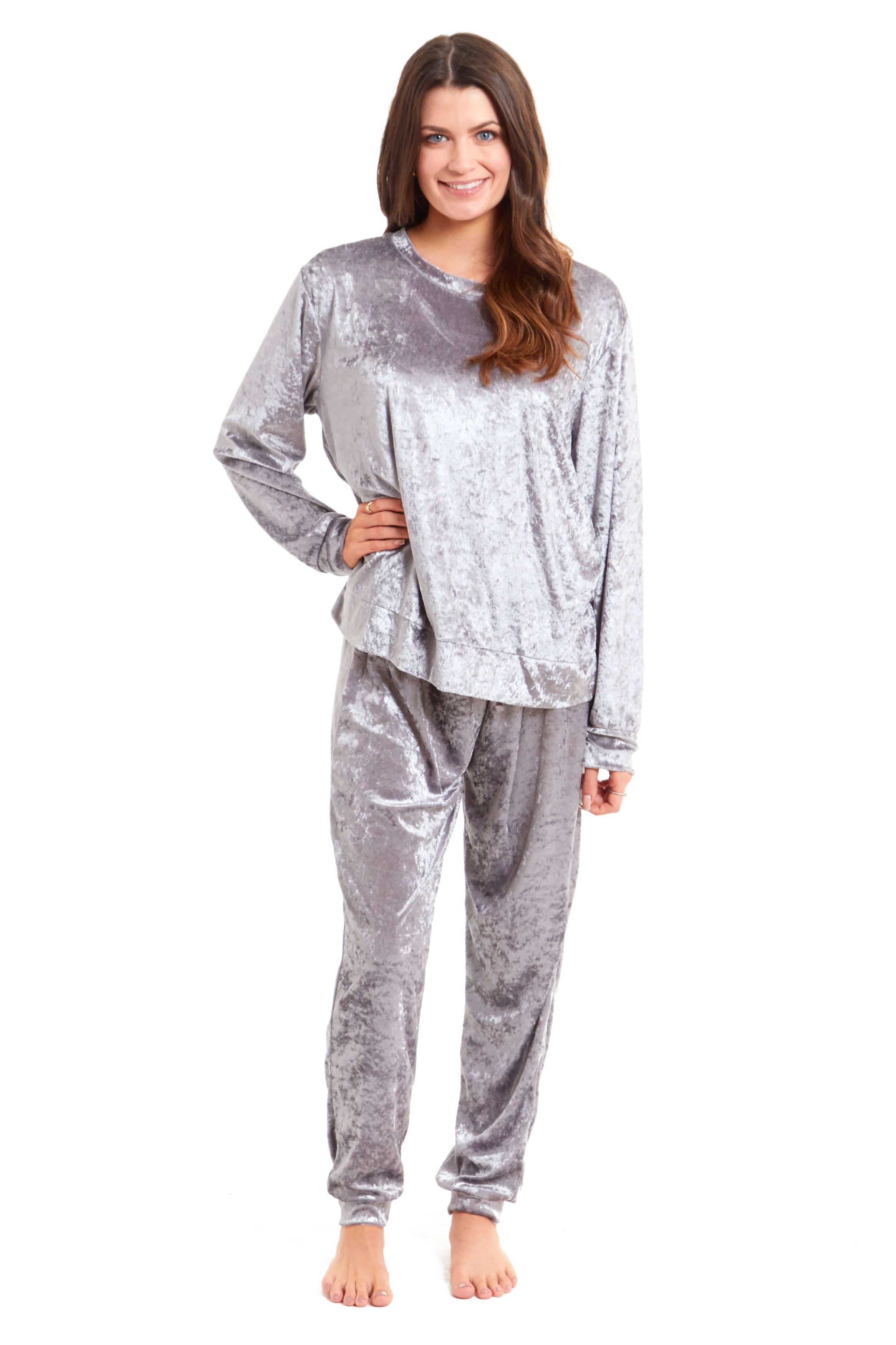 OLIVIA ROCCO Women's Crushed Velvet Pyjama Set | Soft Stretch Loungewear