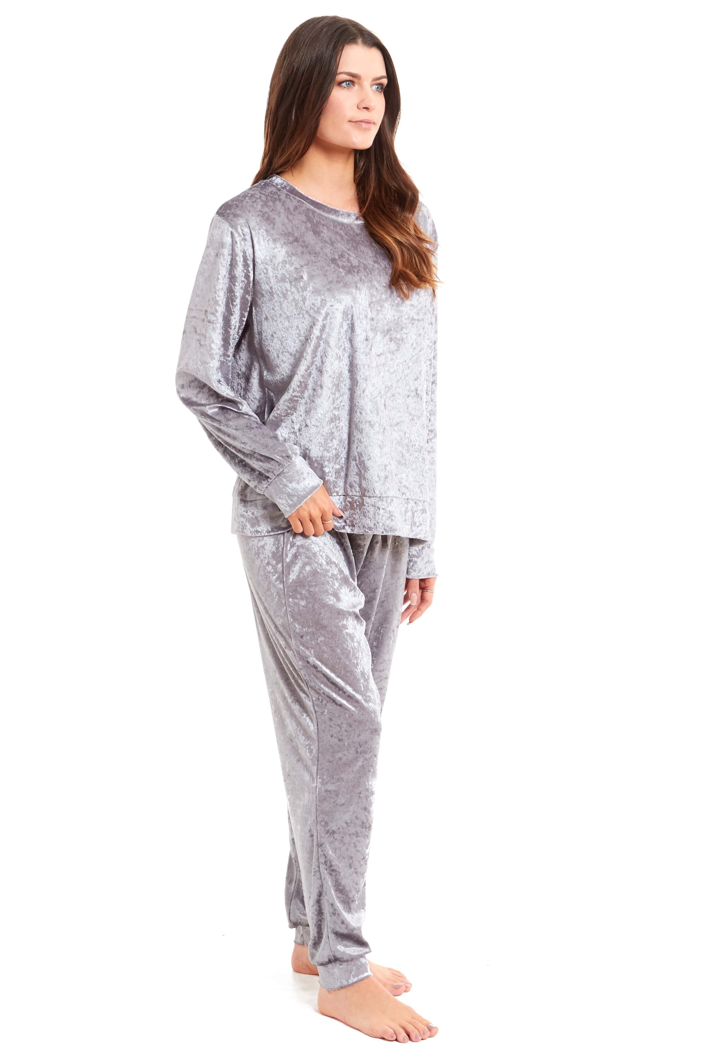 OLIVIA ROCCO Women's Crushed Velvet Pyjama Set | Soft Stretch Loungewear