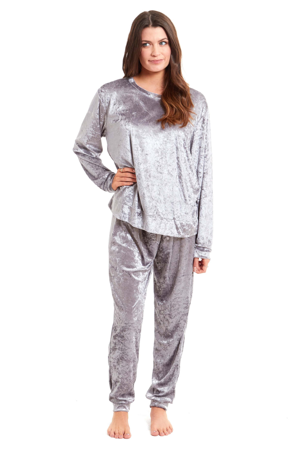 OLIVIA ROCCO Women's Crushed Velvet Pyjama Set | Soft Stretch Loungewear