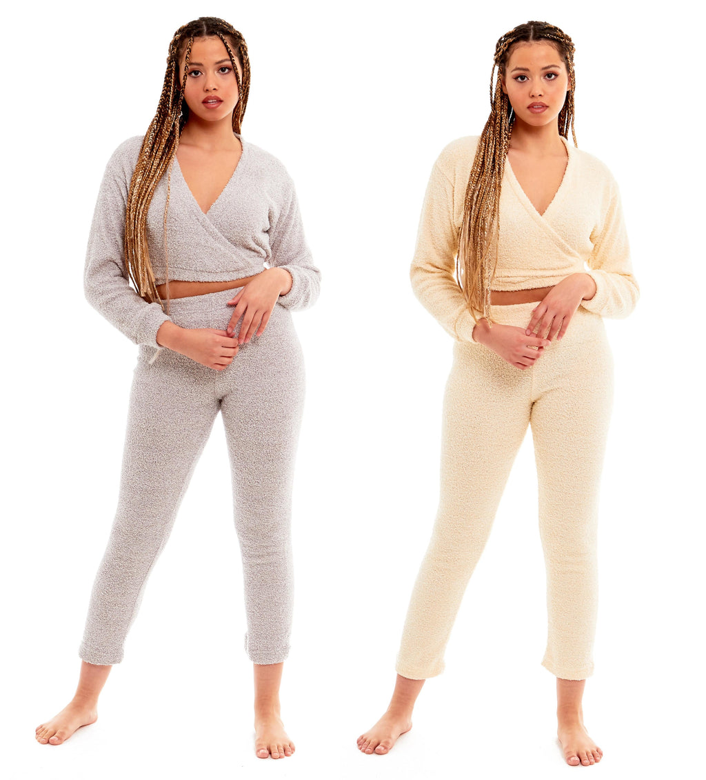 OLIVIA ROCCO Women's Teddy Fleece Loungewear Set | Soft Wrap Top & Pants