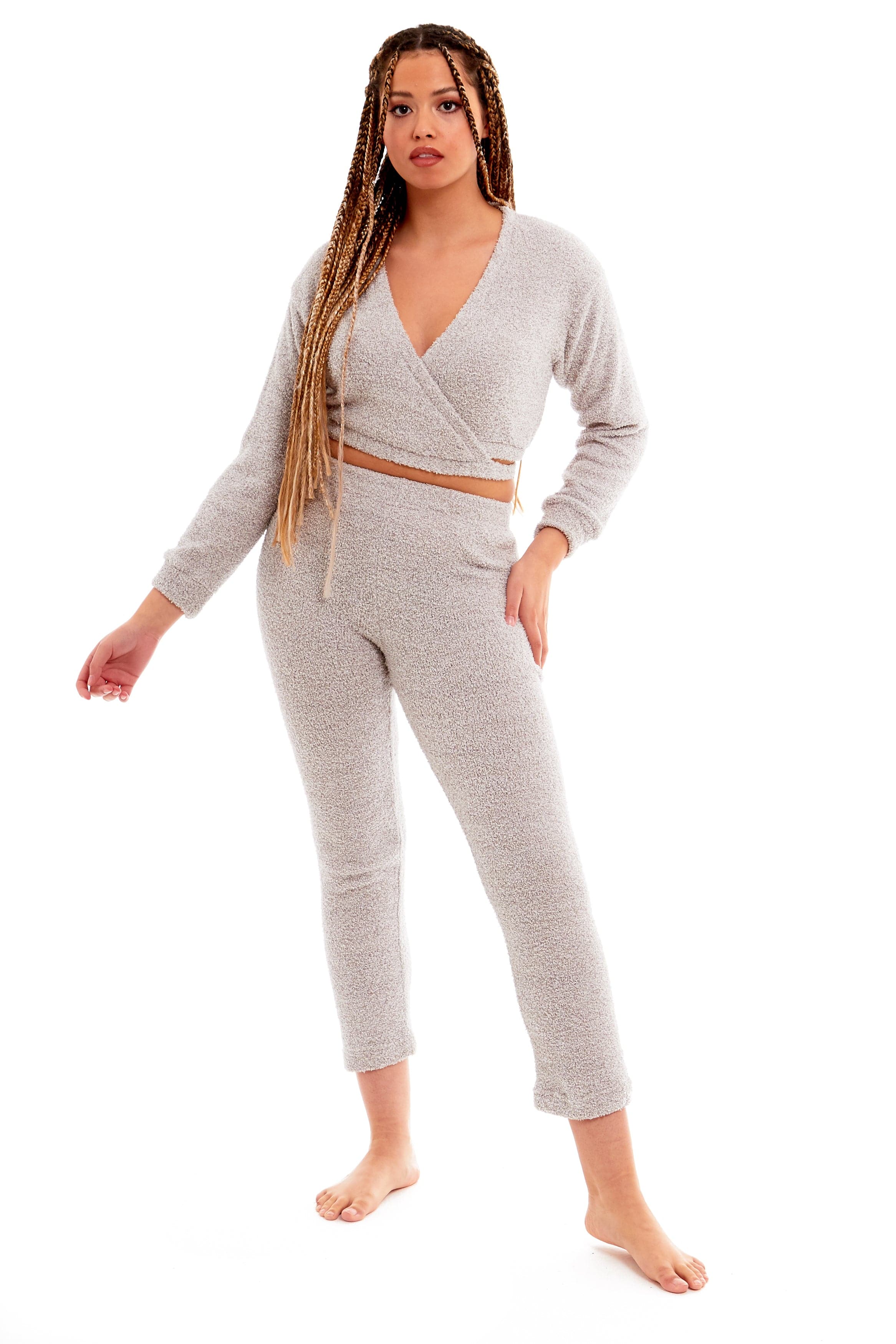 OLIVIA ROCCO Women's Teddy Fleece Loungewear Set | Soft Wrap Top & Pants