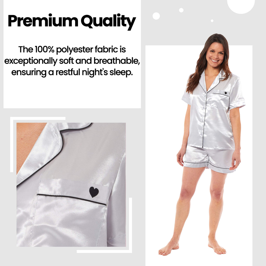 OLIVIA ROCCO Women's Satin Silk Short Pyjama Set – Soft Loungewear UK 8-22