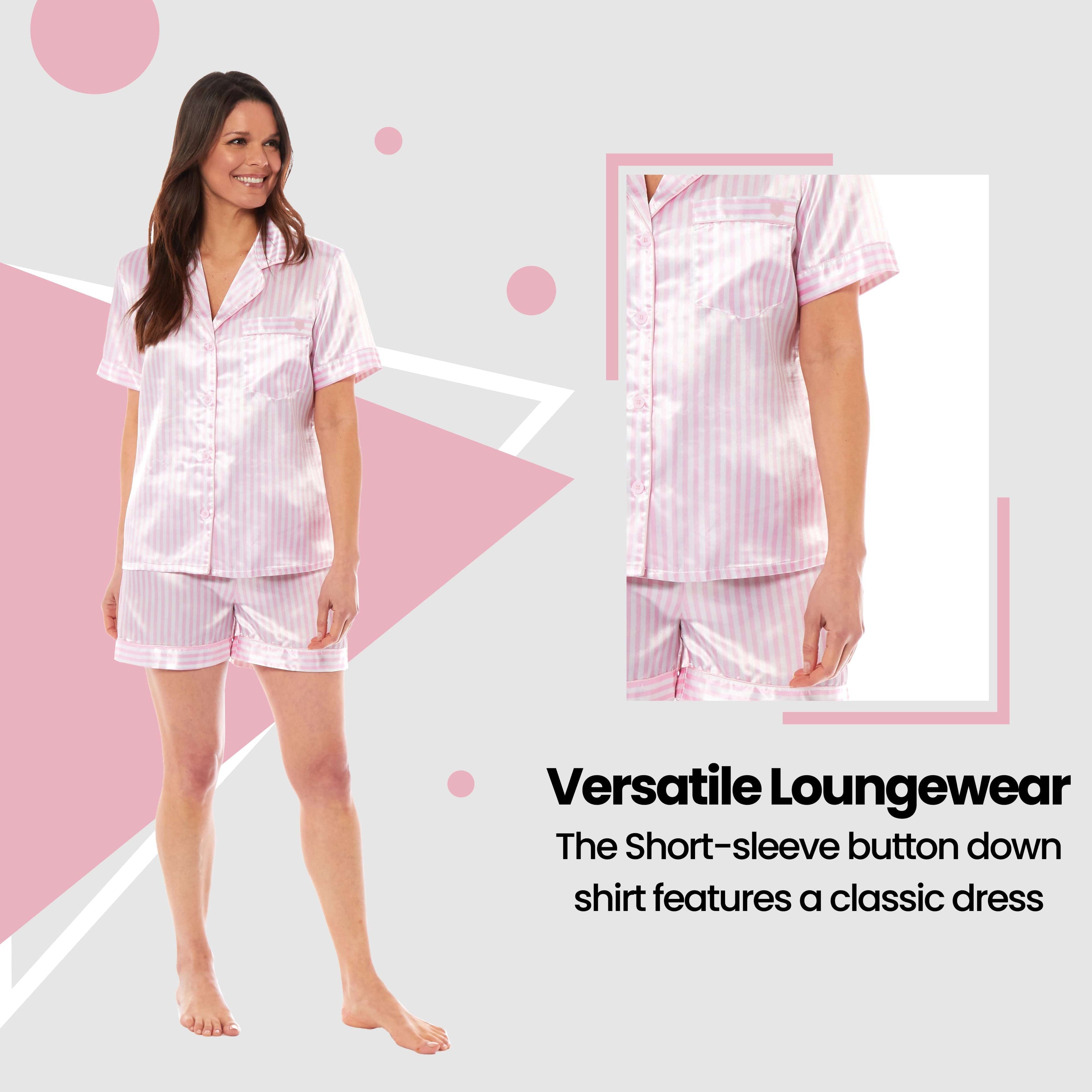 OLIVIA ROCCO Women's Satin Silk Short Pyjama Set – Soft Loungewear UK 8-22