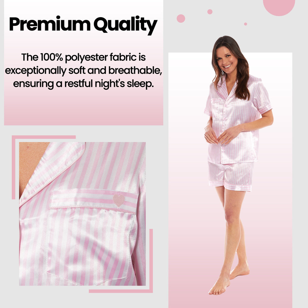 OLIVIA ROCCO Women's Satin Silk Short Pyjama Set – Soft Loungewear UK 8-22