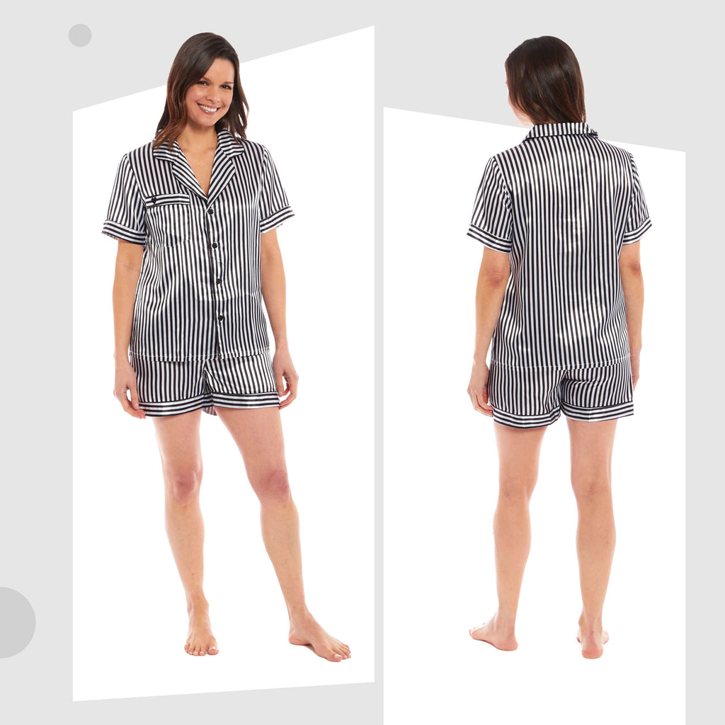 OLIVIA ROCCO Women's Satin Silk Short Pyjama Set – Soft Loungewear UK 8-22