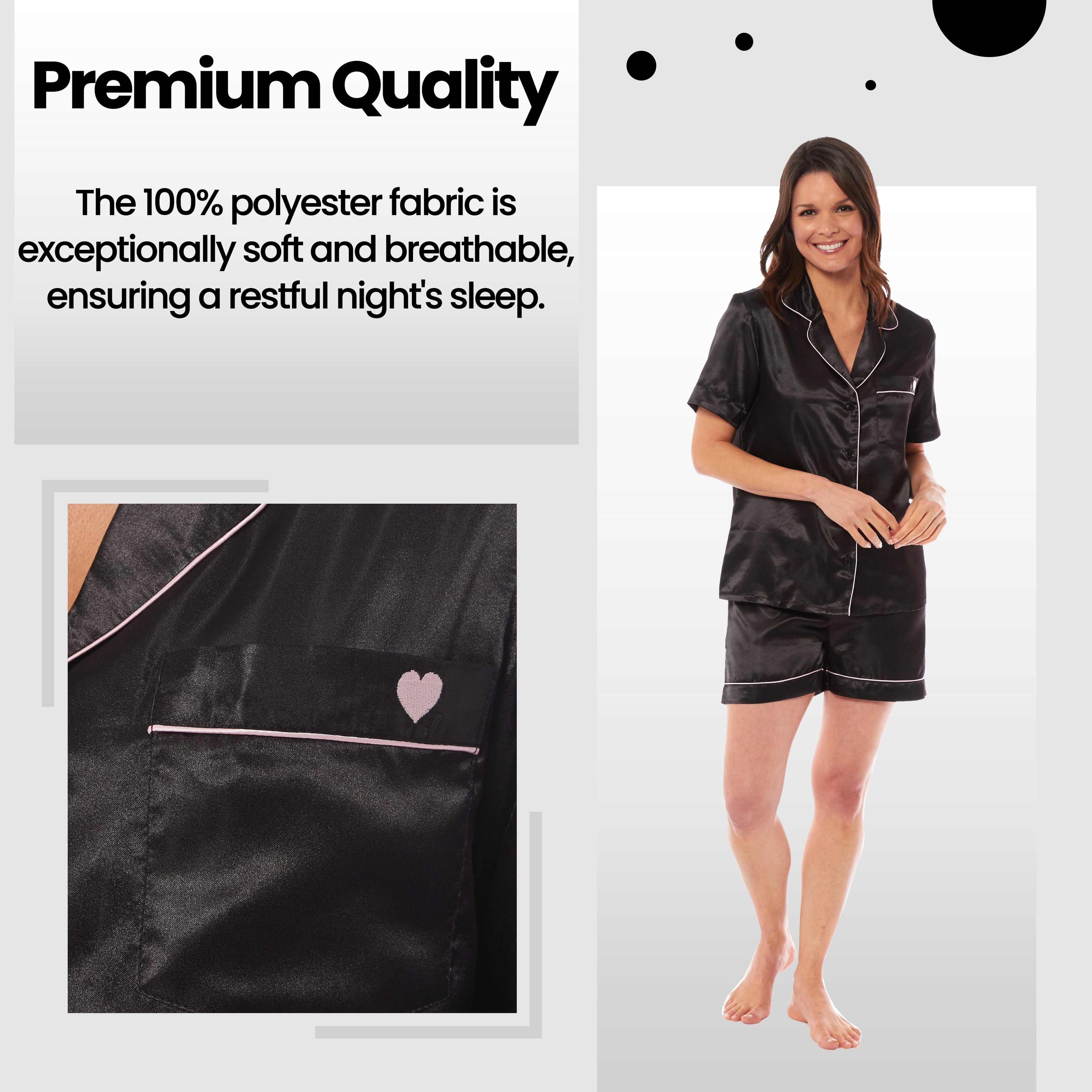 OLIVIA ROCCO Women's Satin Silk Short Pyjama Set – Soft Loungewear UK 8-22