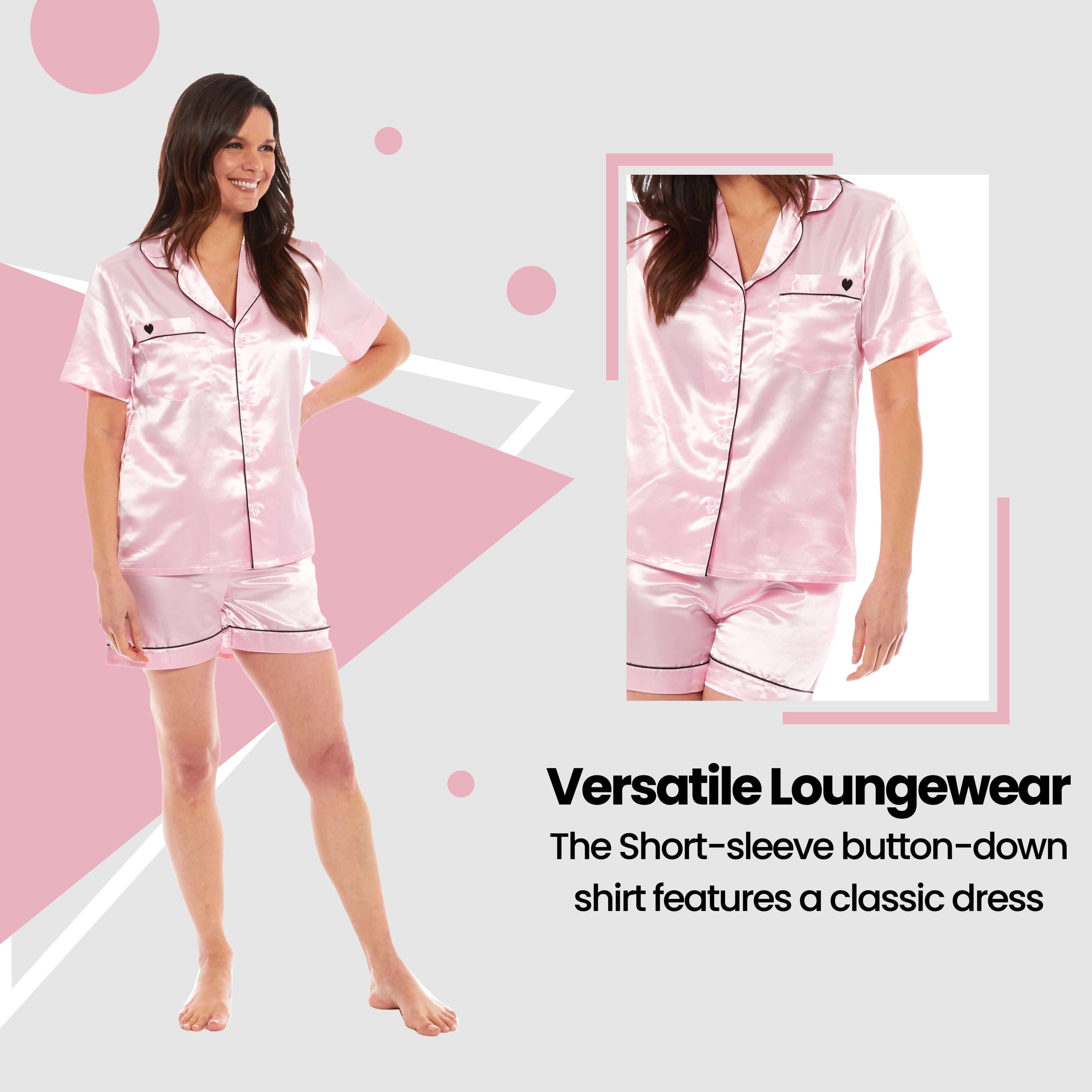 OLIVIA ROCCO Women's Satin Silk Short Pyjama Set – Soft Loungewear UK 8-22