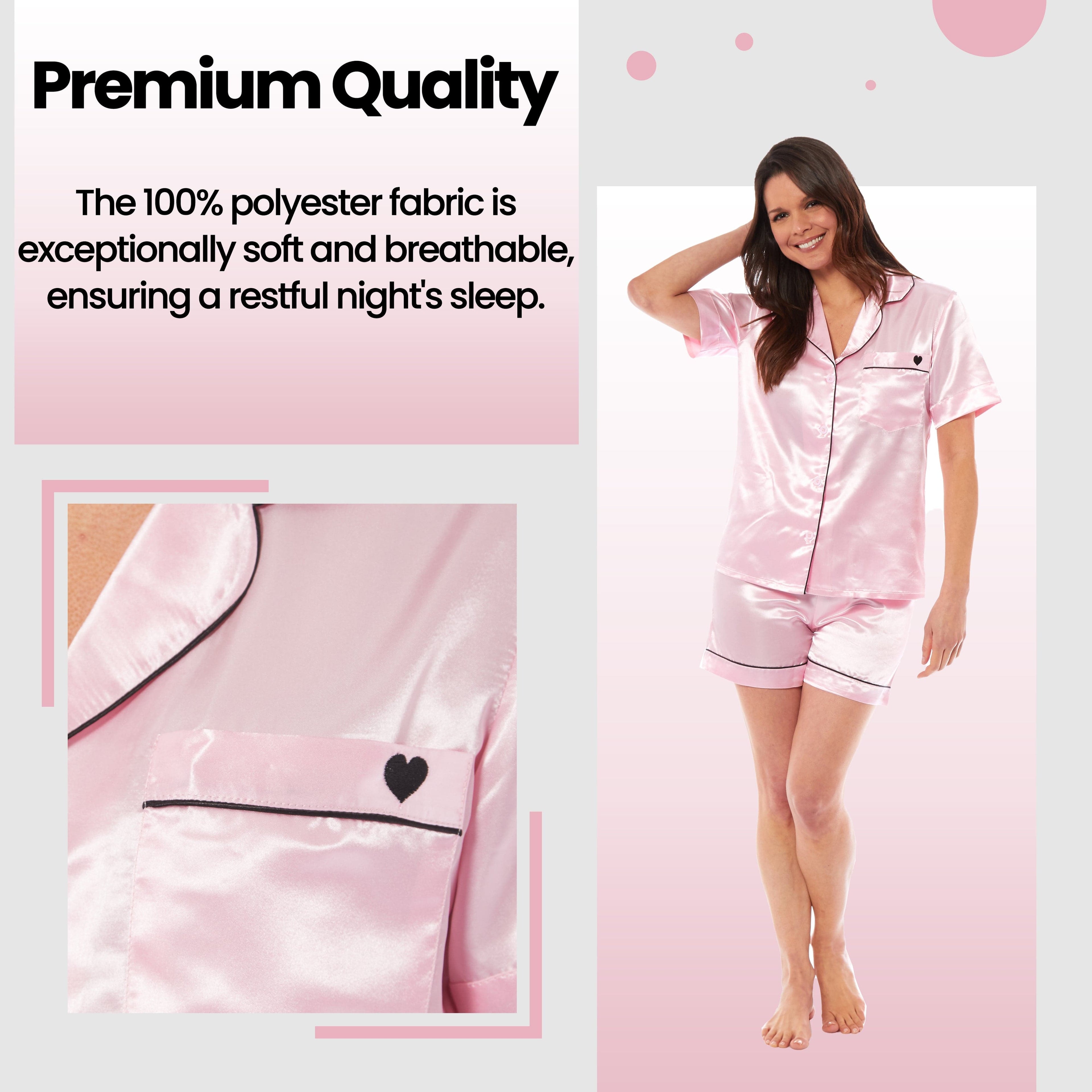 OLIVIA ROCCO Women's Satin Silk Short Pyjama Set – Soft Loungewear UK 8-22