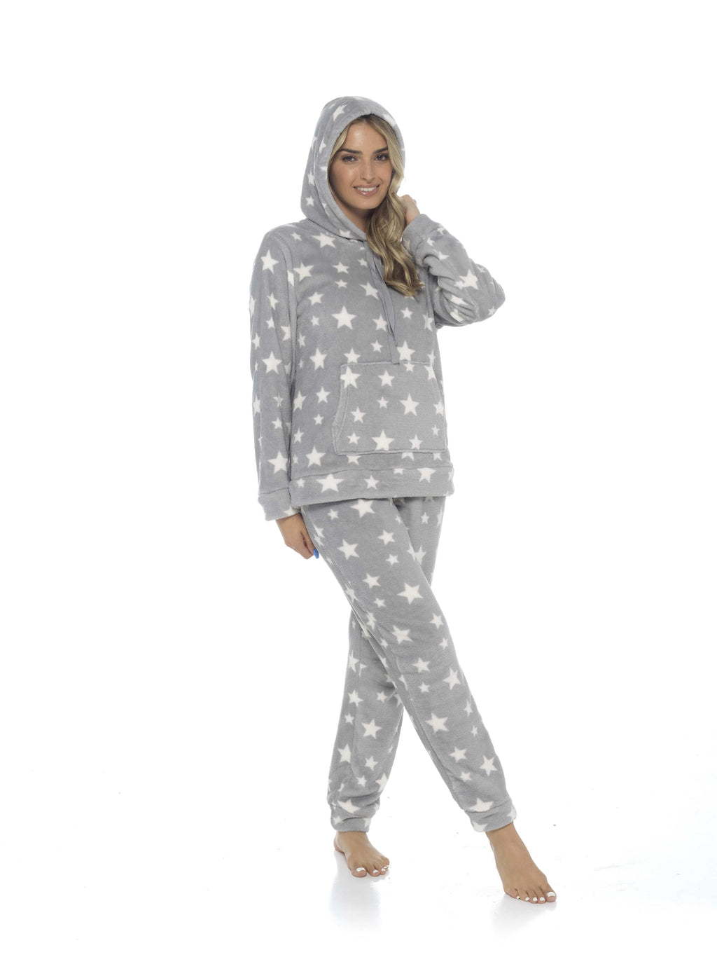 OLIVIA ROCCO Women's Stars Plush Fleece Hooded Pyjama Set – Soft Loungewear