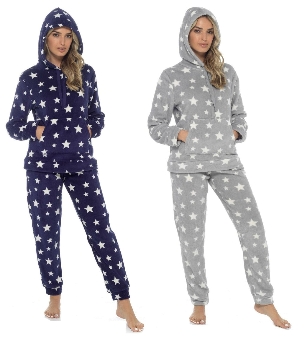 OLIVIA ROCCO Women's Stars Plush Fleece Hooded Pyjama Set – Soft Loungewear