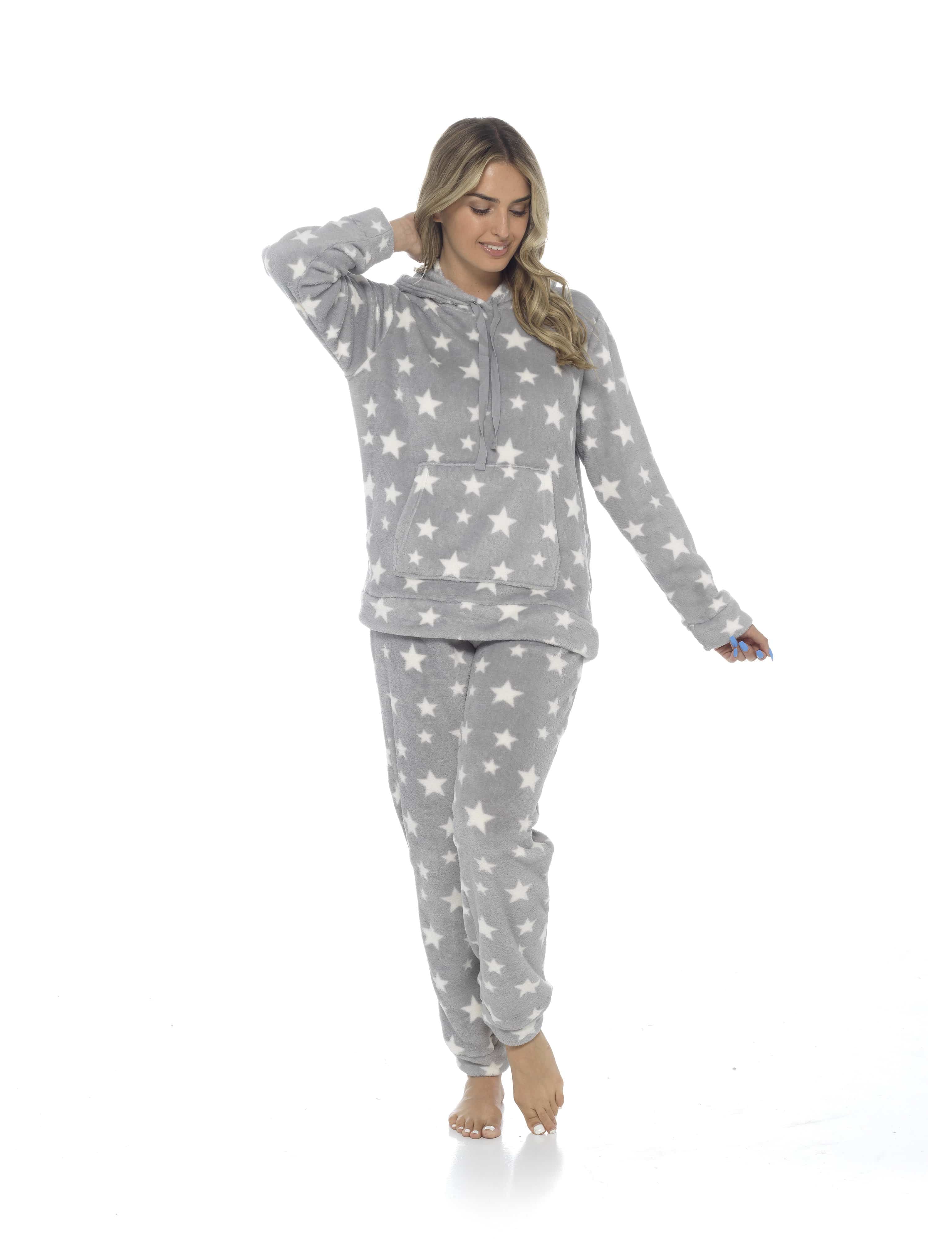 OLIVIA ROCCO Women's Stars Plush Fleece Hooded Pyjama Set – Soft Loungewear