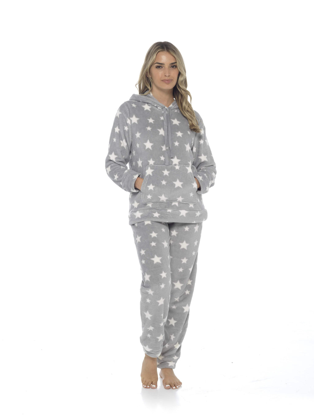 OLIVIA ROCCO Women's Stars Plush Fleece Hooded Pyjama Set – Soft Loungewear