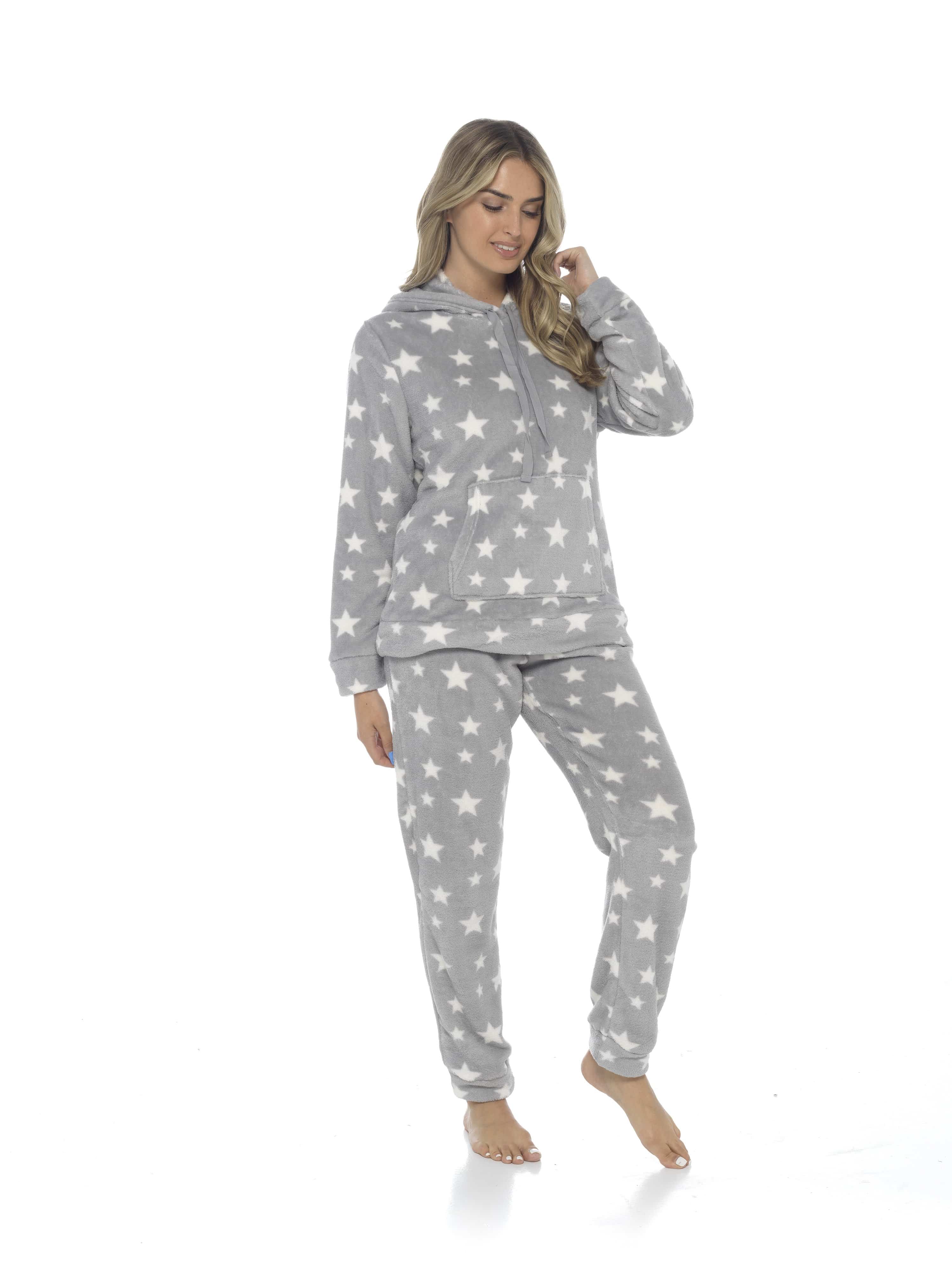 OLIVIA ROCCO Women's Stars Plush Fleece Hooded Pyjama Set – Soft Loungewear