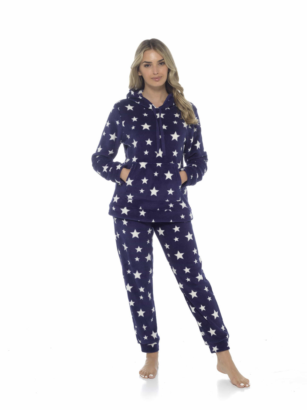 OLIVIA ROCCO Women's Stars Plush Fleece Hooded Pyjama Set – Soft Loungewear