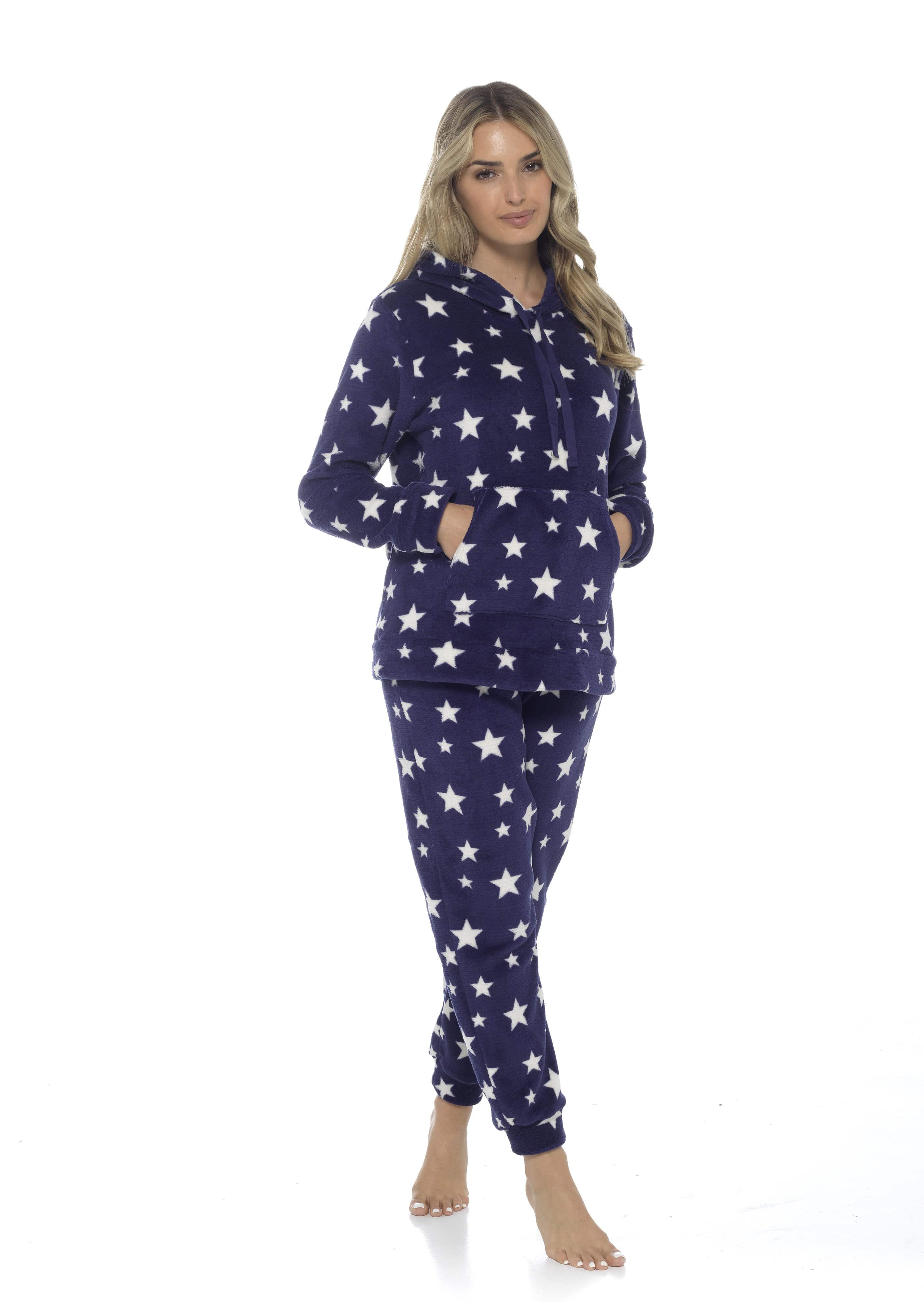 OLIVIA ROCCO Women's Stars Plush Fleece Hooded Pyjama Set – Soft Loungewear