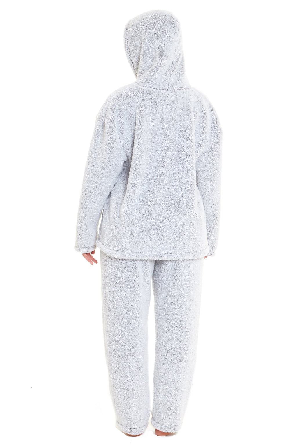 OLIVIA ROCCO Plush Fleece Hooded Pyjama Set – Grey Teddy Zipped Loungewear