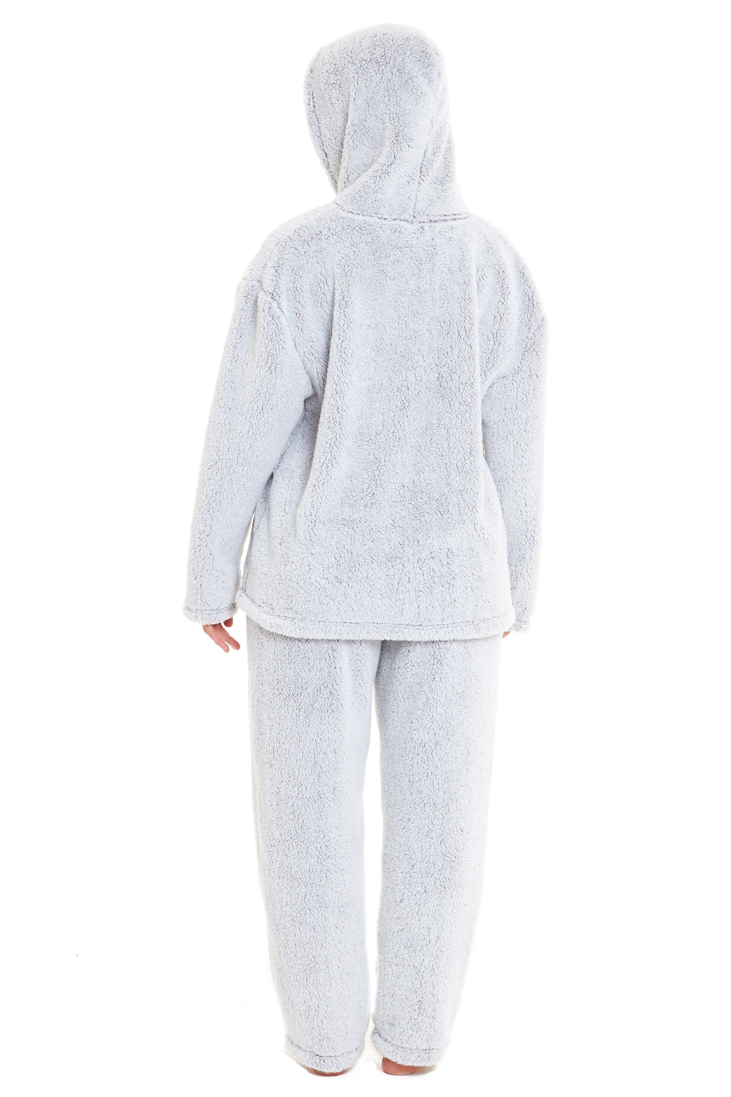 OLIVIA ROCCO Plush Fleece Hooded Pyjama Set – Grey Teddy Zipped Loungewear
