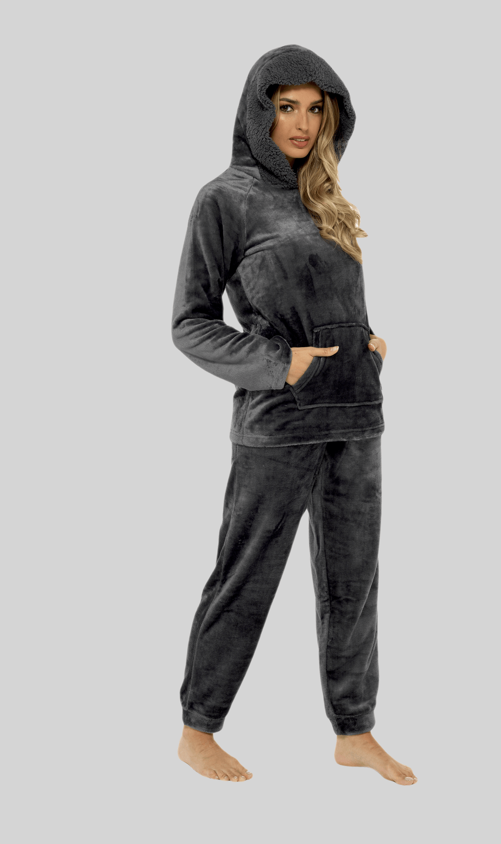 OLIVIA ROCCO Women's Fleece Pyjama Set – Sherpa Lined Hooded Loungewear
