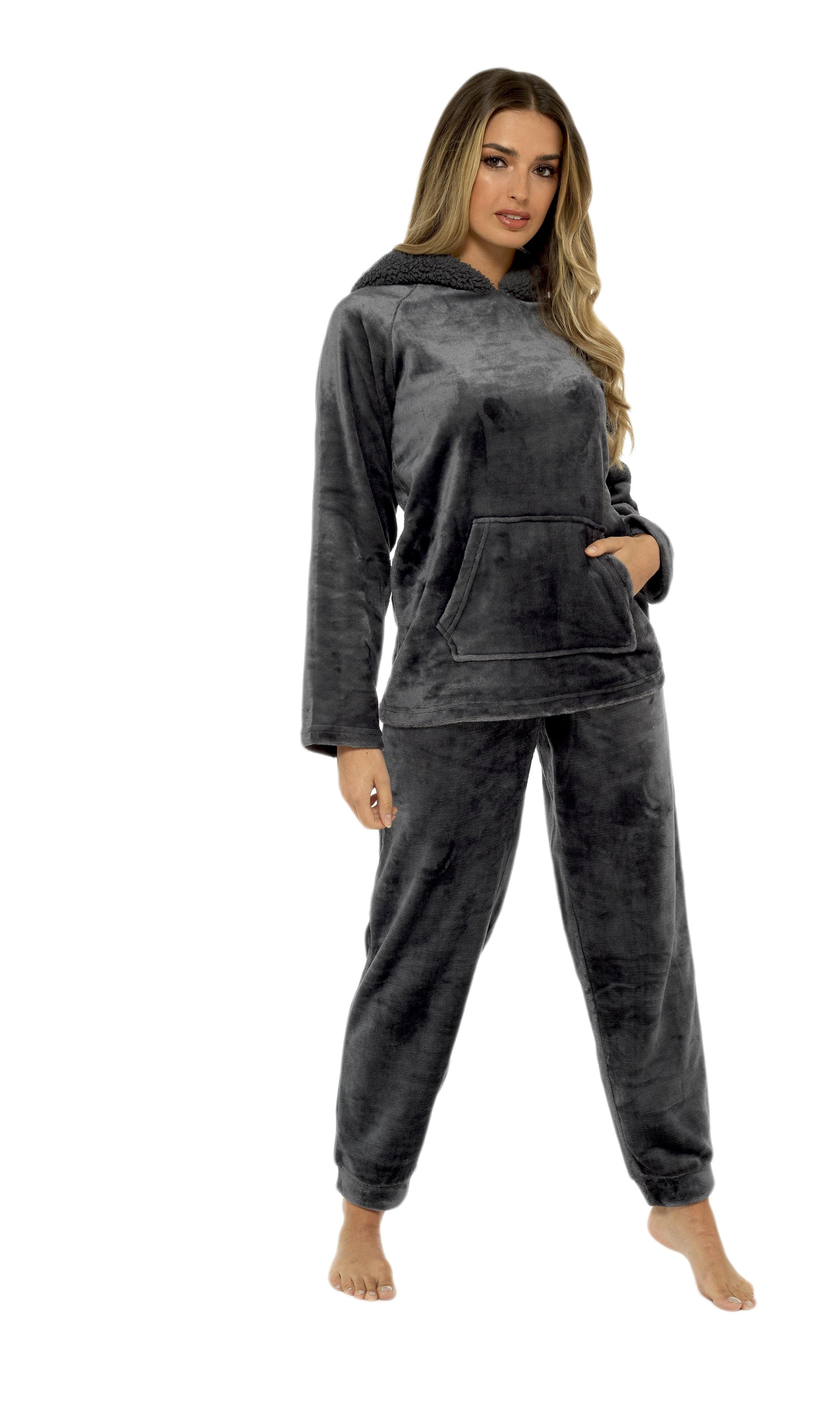 OLIVIA ROCCO Women's Fleece Pyjama Set – Sherpa Lined Hooded Loungewear