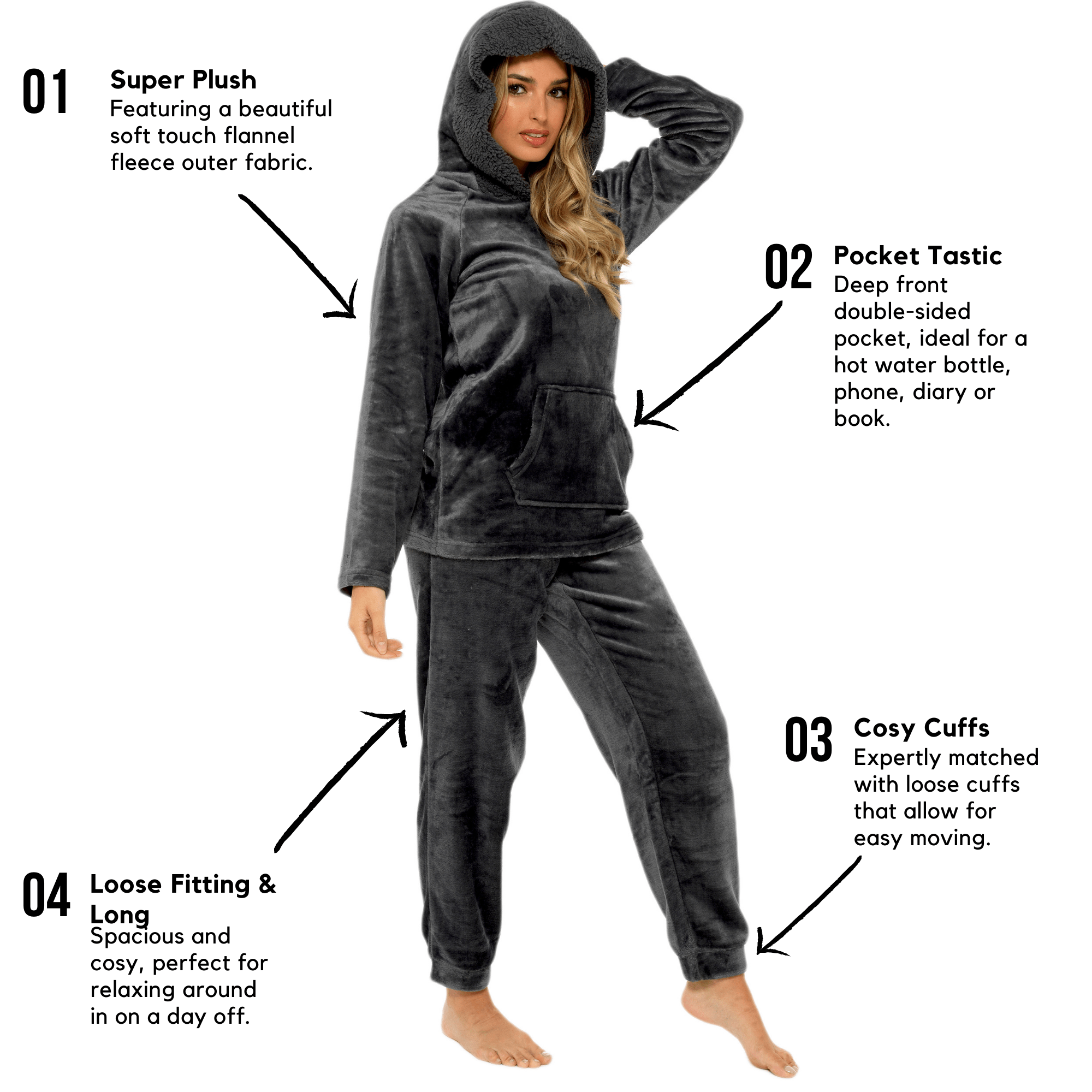 OLIVIA ROCCO Women's Fleece Pyjama Set – Sherpa Lined Hooded Loungewear