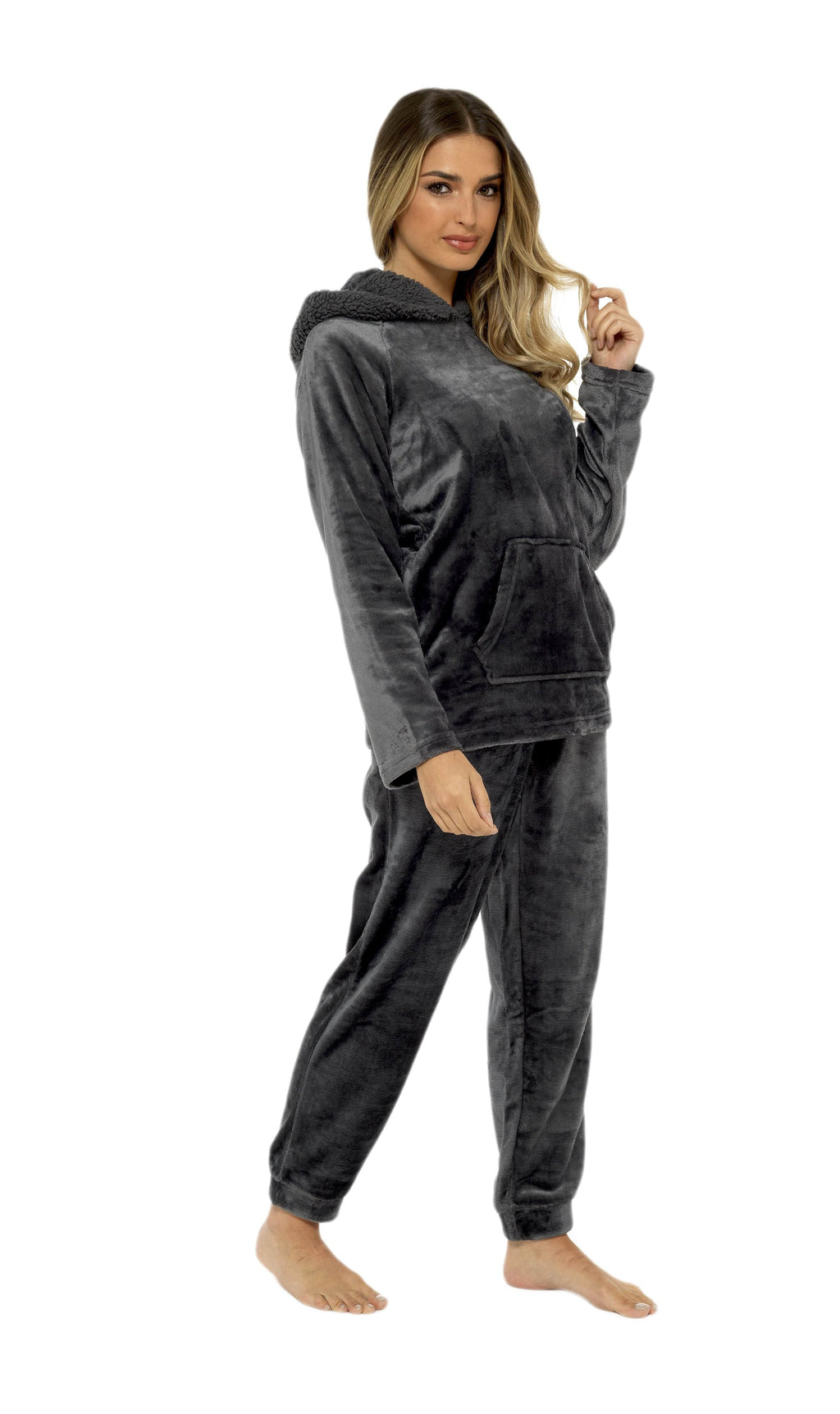 OLIVIA ROCCO Women's Fleece Pyjama Set – Sherpa Lined Hooded Loungewear
