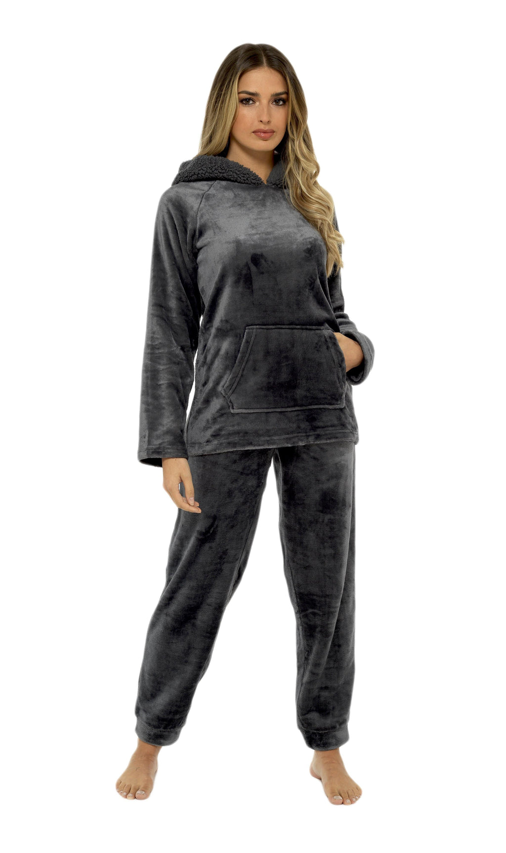 OLIVIA ROCCO Women's Fleece Pyjama Set – Sherpa Lined Hooded Loungewear
