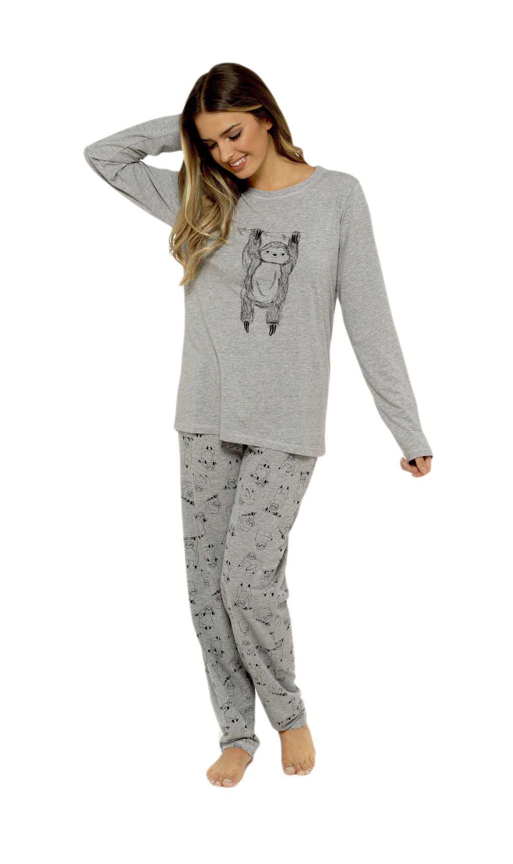 OLIVIA ROCCO Women's Cotton Pyjama Set – Grey Sloth Print Sleepwear