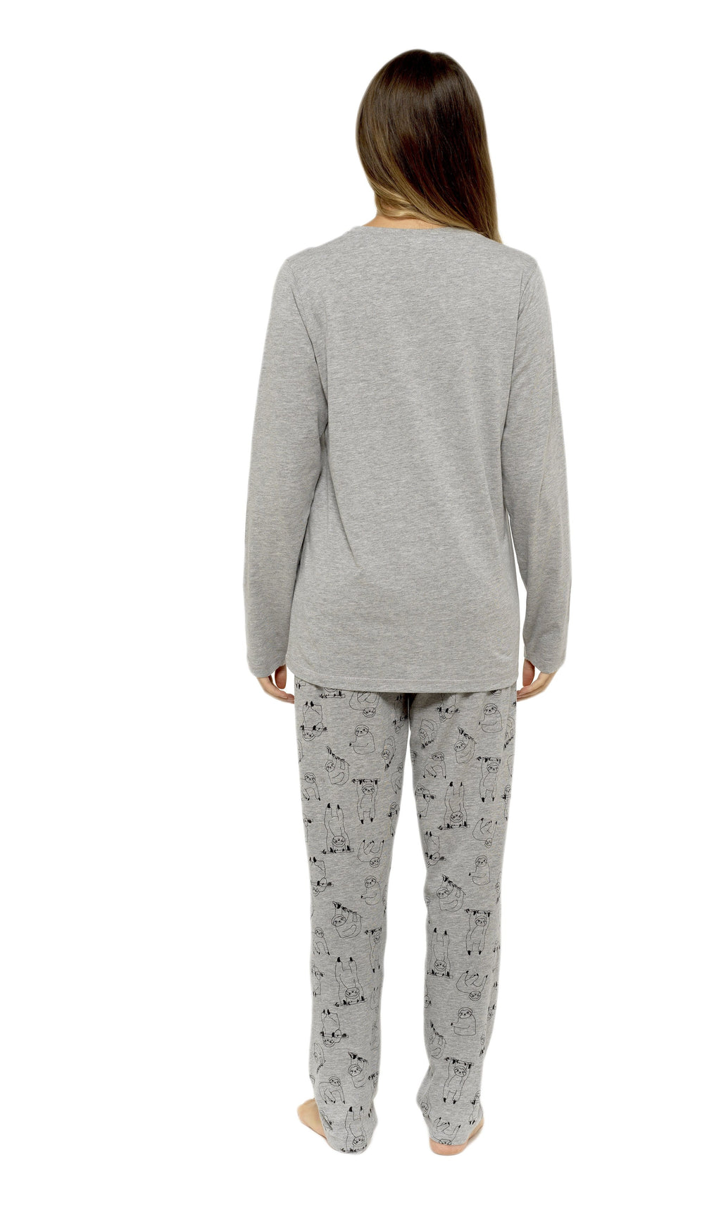 OLIVIA ROCCO Women's Cotton Pyjama Set – Grey Sloth Print Sleepwear