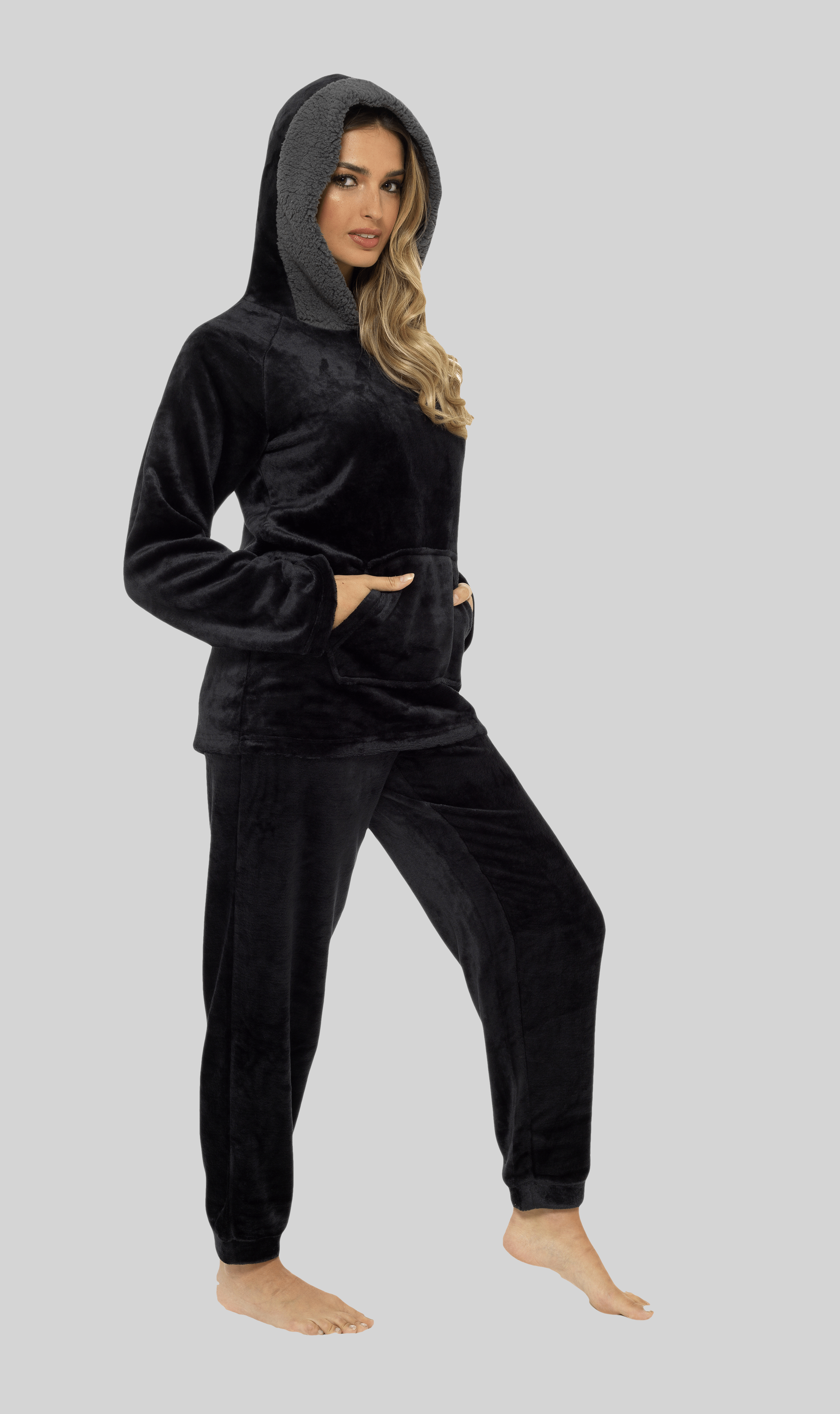 OLIVIA ROCCO Women's Plush Fleece Hooded Pyjama Set | Sherpa Lined