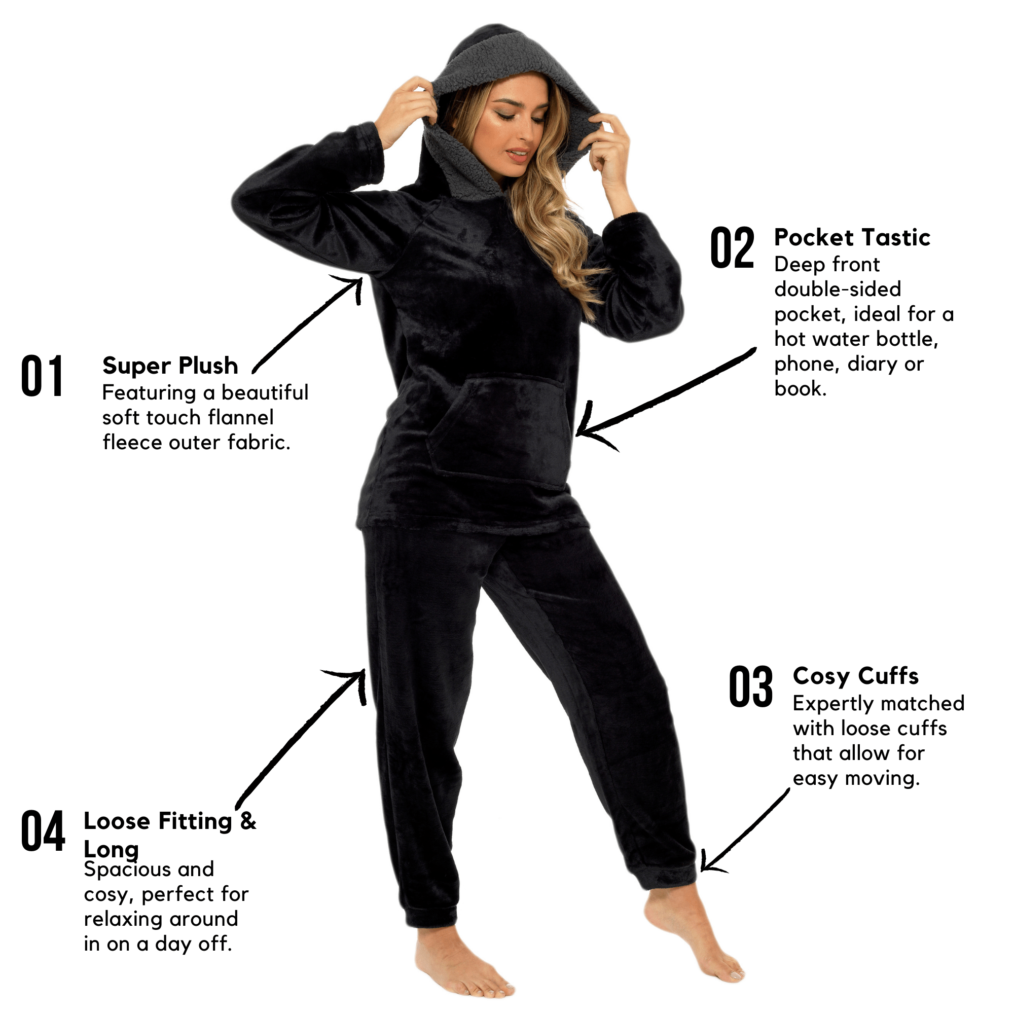 OLIVIA ROCCO Women's Plush Fleece Hooded Pyjama Set | Sherpa Lined