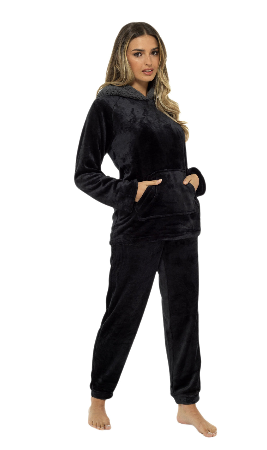 OLIVIA ROCCO Women's Plush Fleece Hooded Pyjama Set | Sherpa Lined