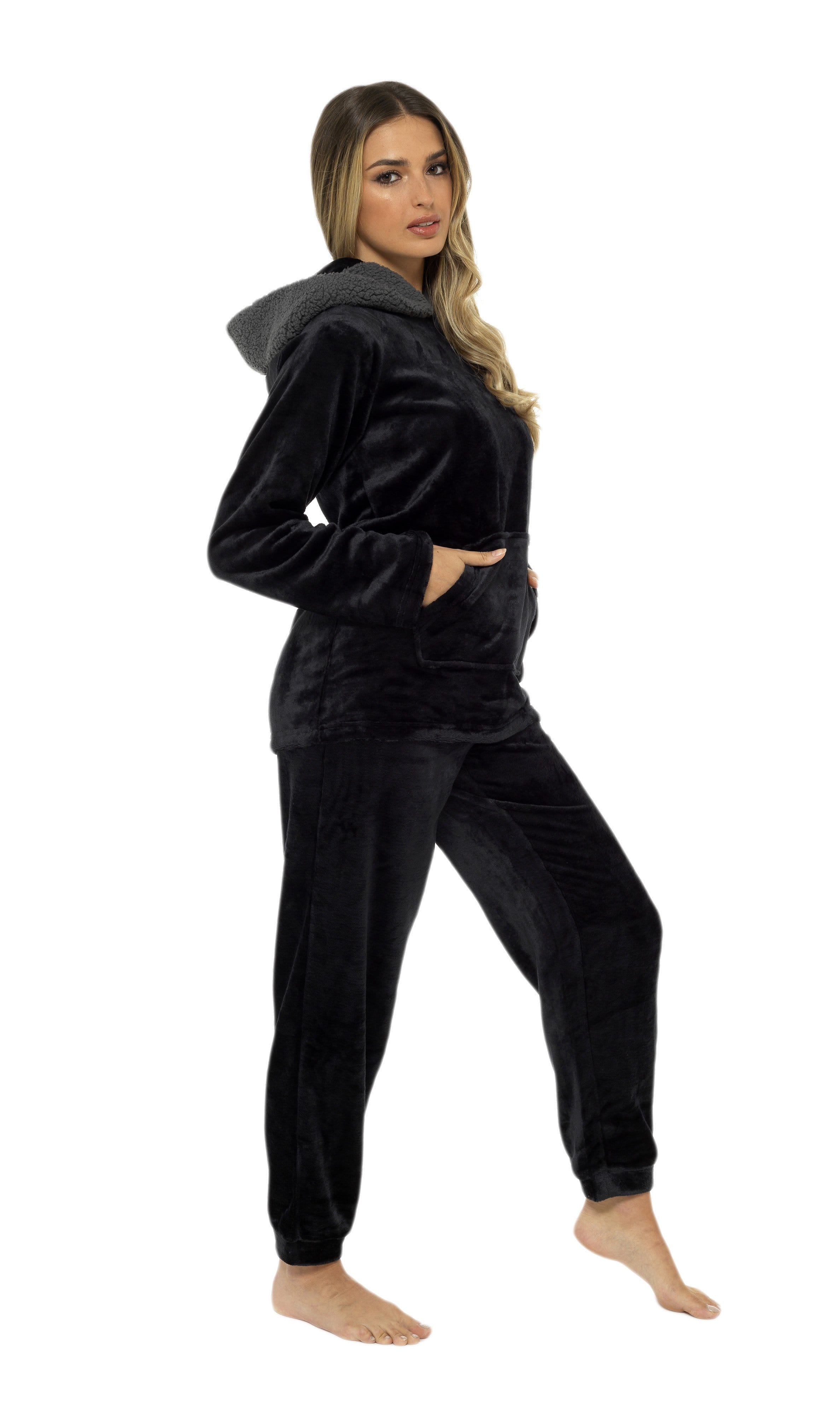 OLIVIA ROCCO Women's Plush Fleece Hooded Pyjama Set | Sherpa Lined