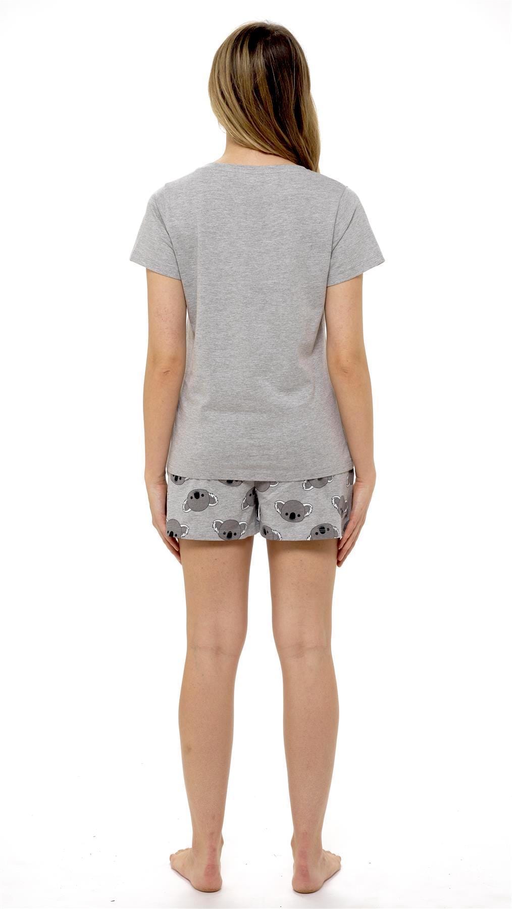 OLIVIA ROCCO Women's Koala Bear Cotton Pyjama Set – Grey T-Shirt & Shorts