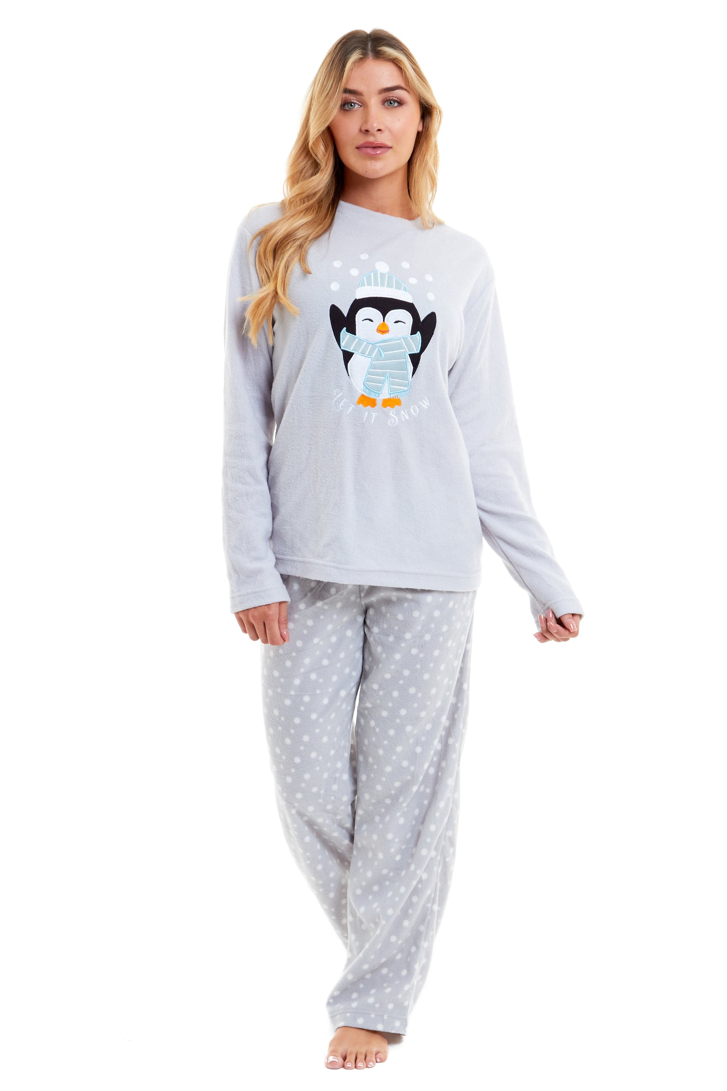OLIVIA ROCCO Women's Penguin Polar Fleece Pyjama Set – Warm Winter Loungewear