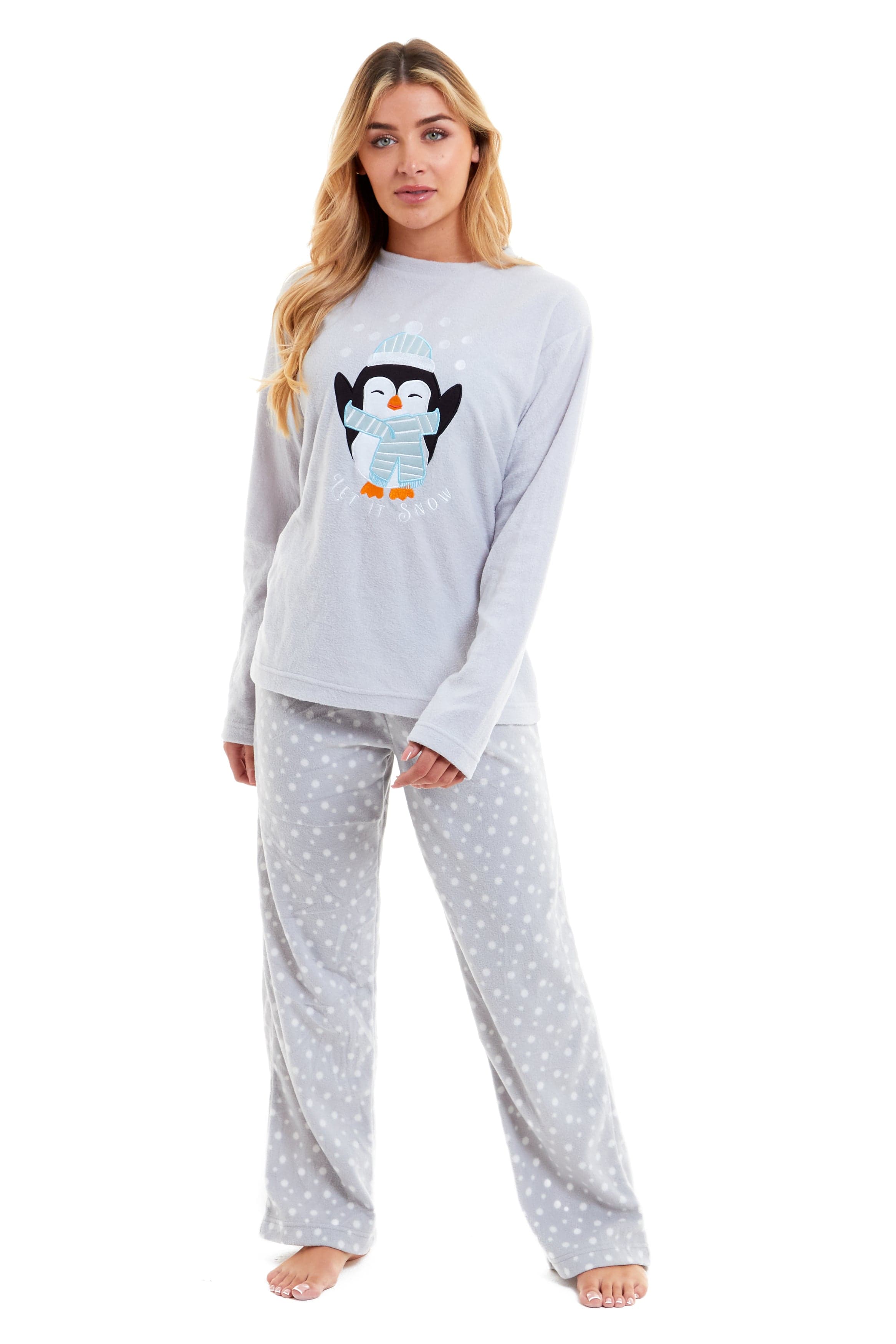 OLIVIA ROCCO Women's Penguin Polar Fleece Pyjama Set – Warm Winter Loungewear