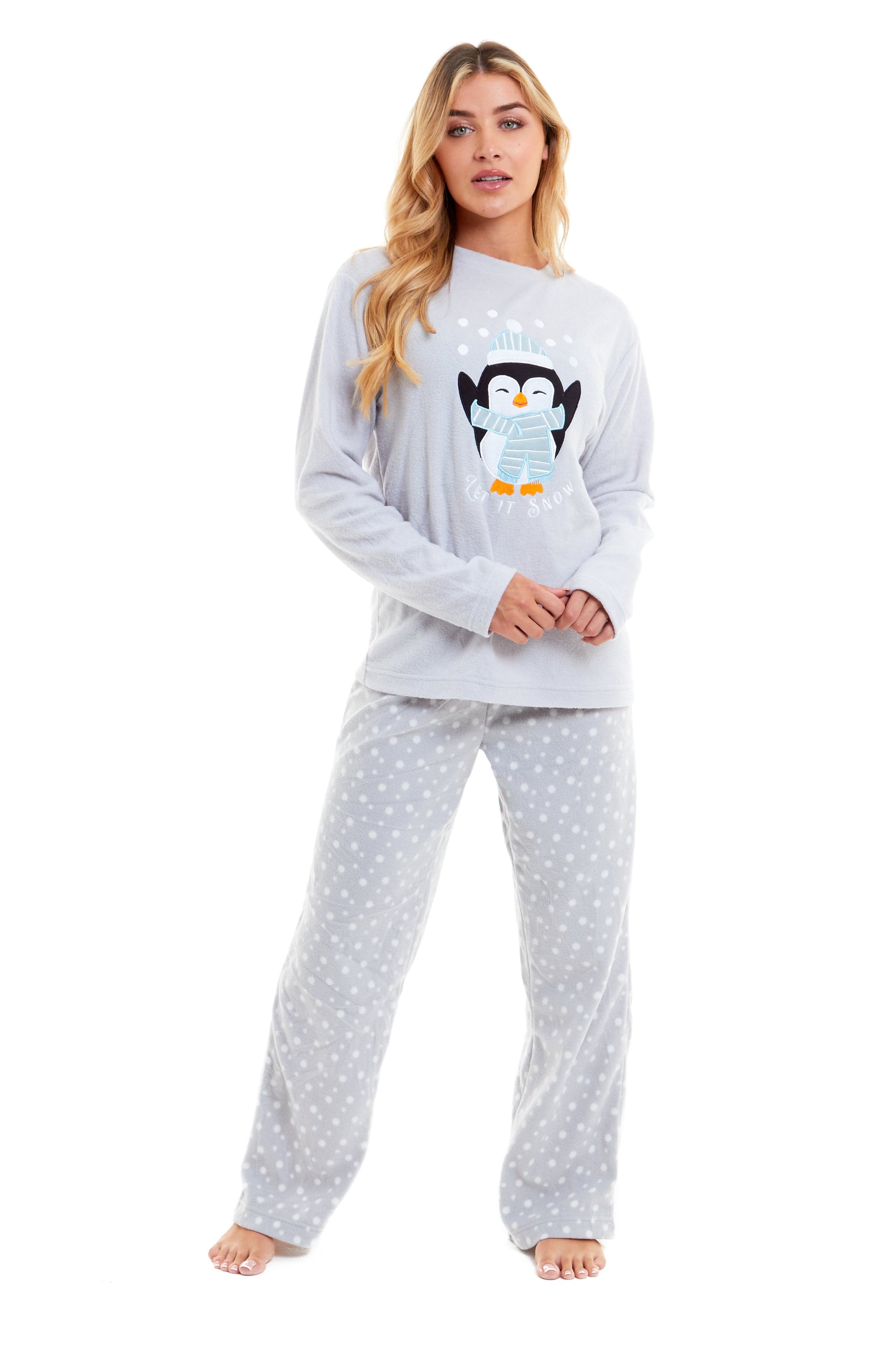 OLIVIA ROCCO Women's Penguin Polar Fleece Pyjama Set – Warm Winter Loungewear