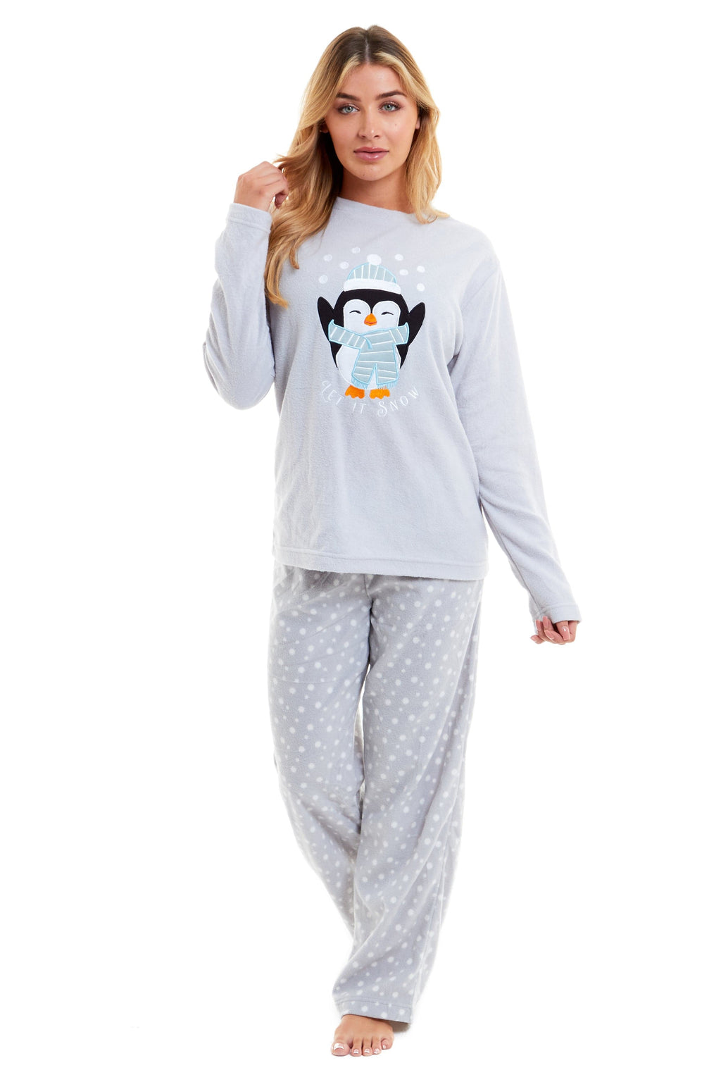 OLIVIA ROCCO Women's Penguin Polar Fleece Pyjama Set – Warm Winter Loungewear