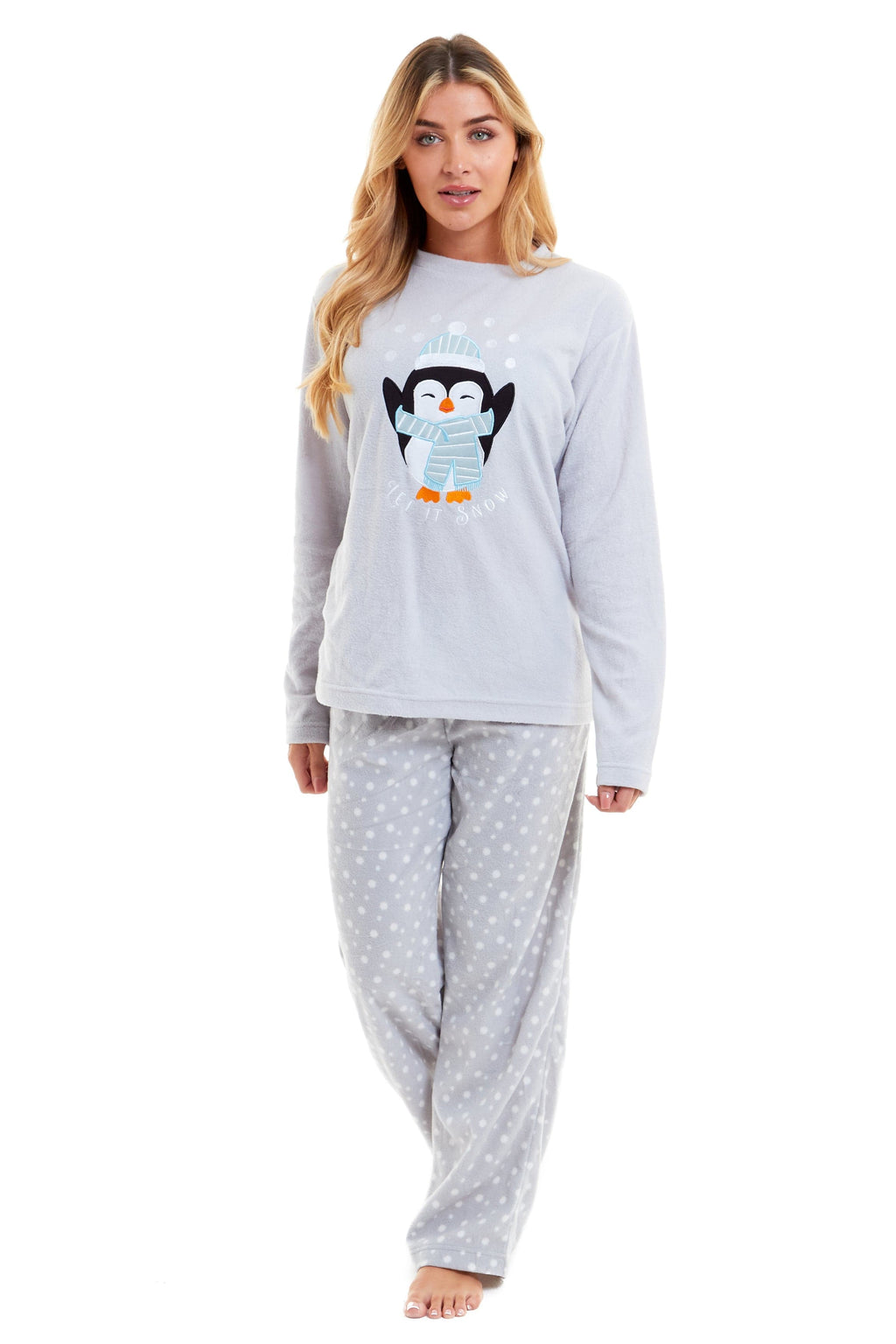 OLIVIA ROCCO Women's Penguin Polar Fleece Pyjama Set – Warm Winter Loungewear