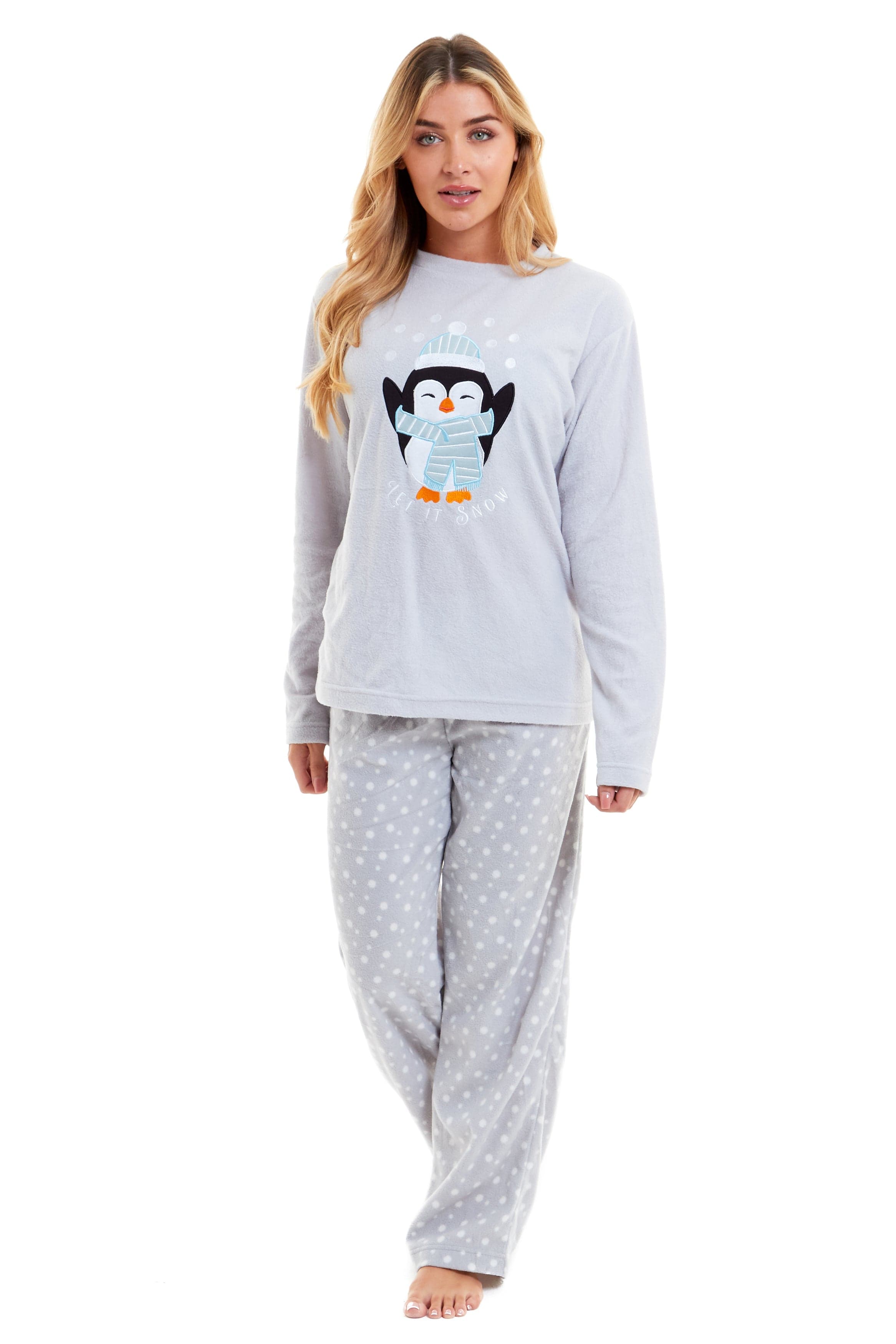 OLIVIA ROCCO Women's Penguin Polar Fleece Pyjama Set – Warm Winter Loungewear