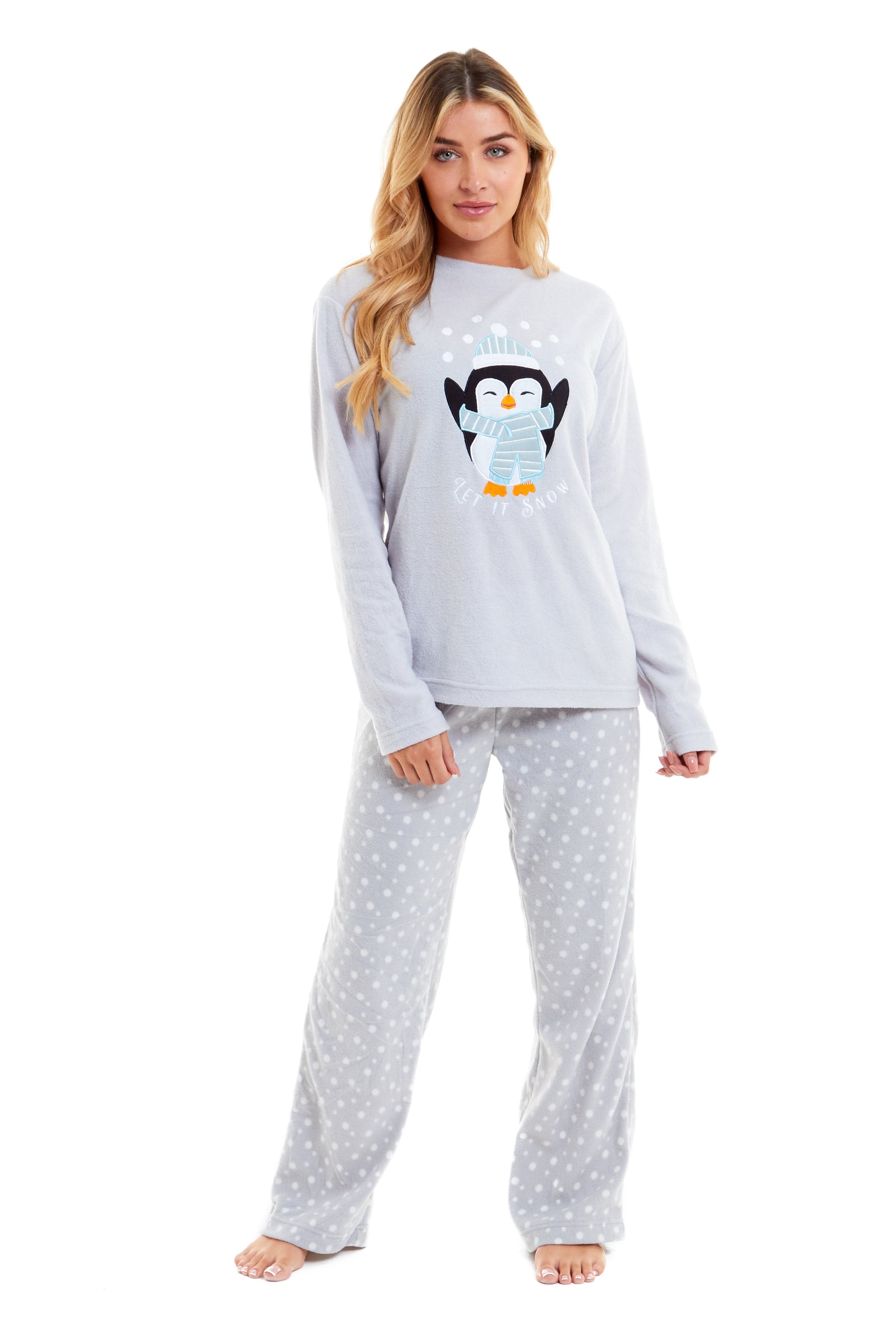 OLIVIA ROCCO Women's Penguin Polar Fleece Pyjama Set – Warm Winter Loungewear