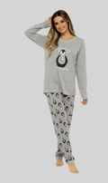 OLIVIA ROCCO Women's Cotton Pyjama Set – Grey Penguin Stars Nightwear